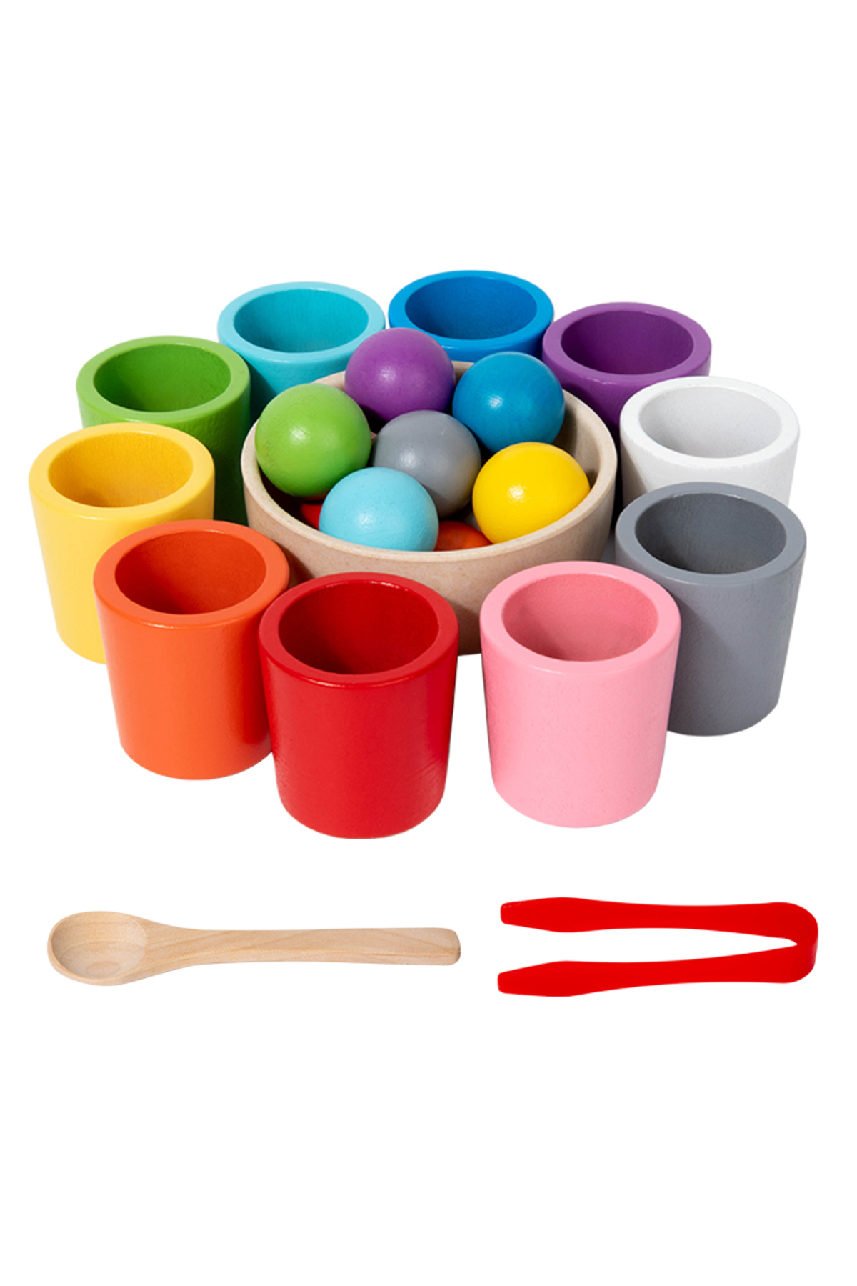 آموزش اوائل کودکی: بازی‌های آموزشی تفکیک و تطبیق رنگ فنجان‌های چوبی مونته‌سوری سبز روشن