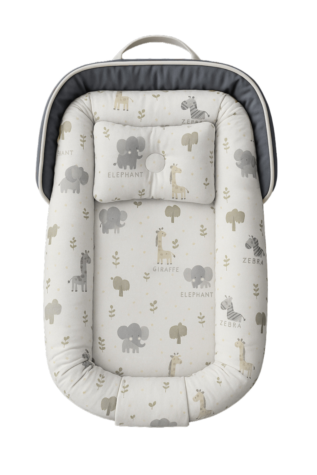 ngn collection Çantalı Baby nest Safari Hayvan Desenli Yenidoğan Babynest Taşınabilir Anne Yanı Yatağı Koyu Gri fotoğrafı 3 (önizleme)