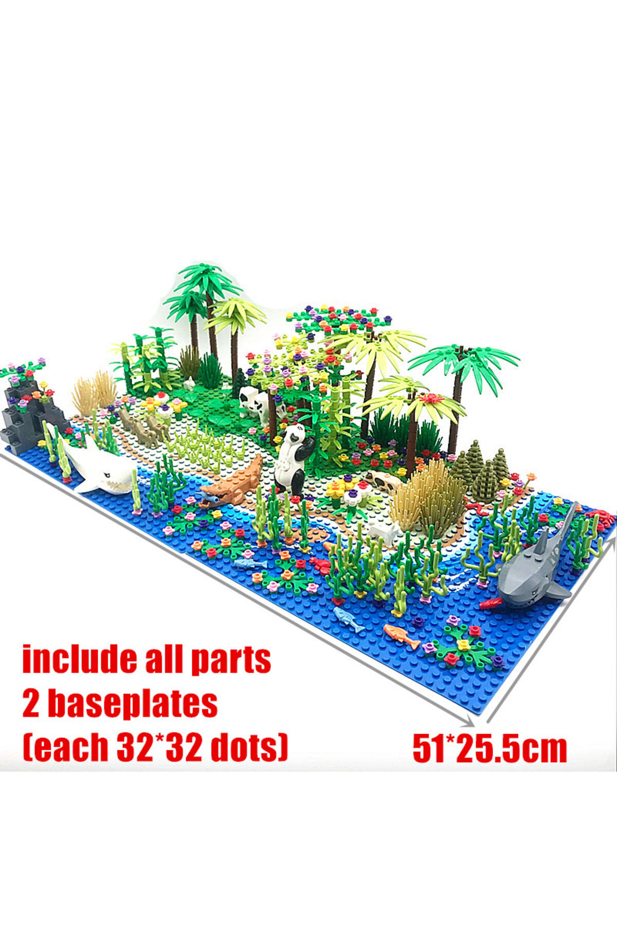 ۲بیگ‌شارک-۲بیس MOC درختان حیوانات بلوک‌های ساختمانی با ۲ پایه، بلوک‌های کلاسیک ۳۲×۳۲ سازگار، کوسه