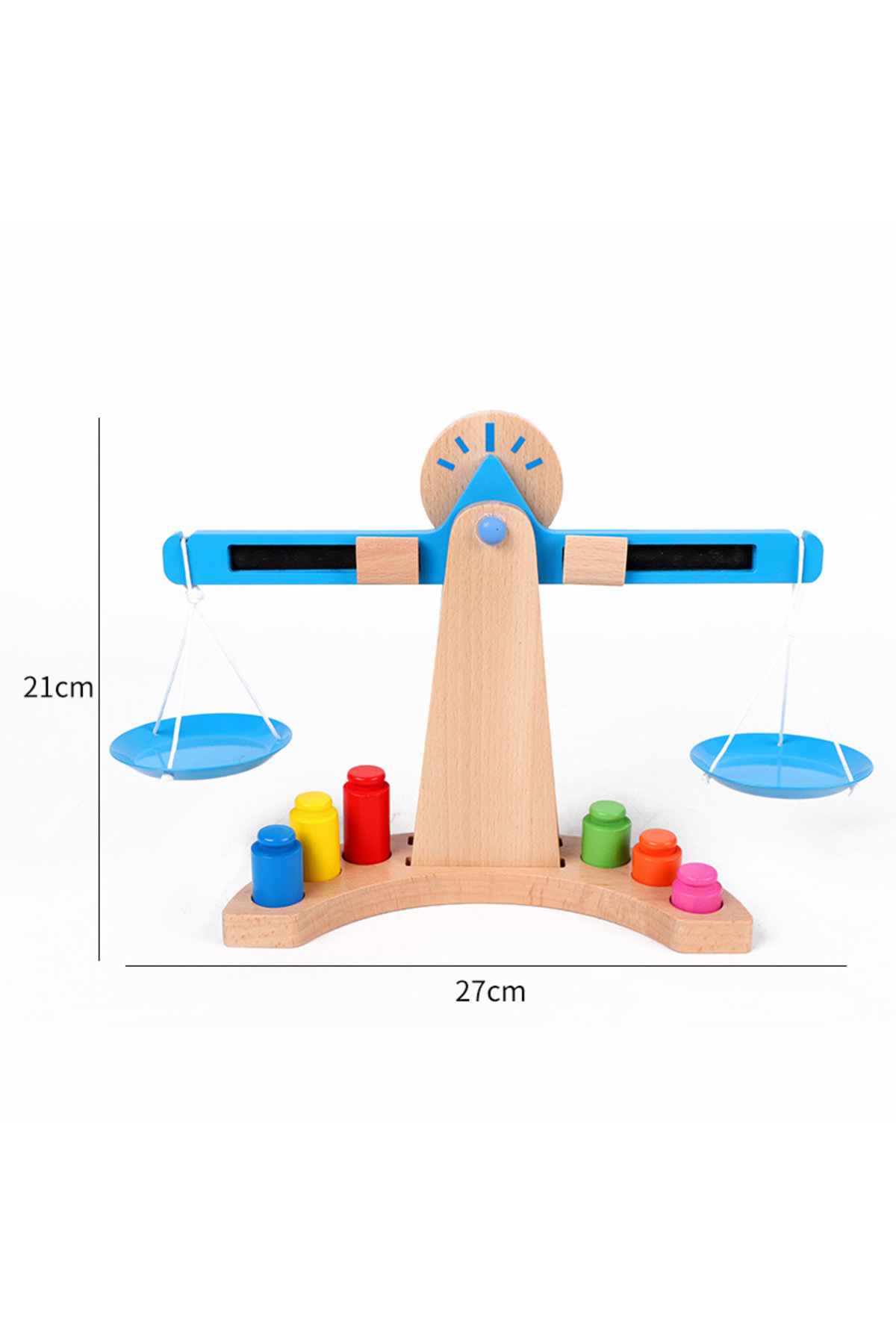 همان‌طور که نشان داده شده، ابزار آموزشی ریاضی مونته‌سوری، ترازو چوبی، ترازو تعادلی کودکان، وزن‌کشی، آموزش ابتدایی