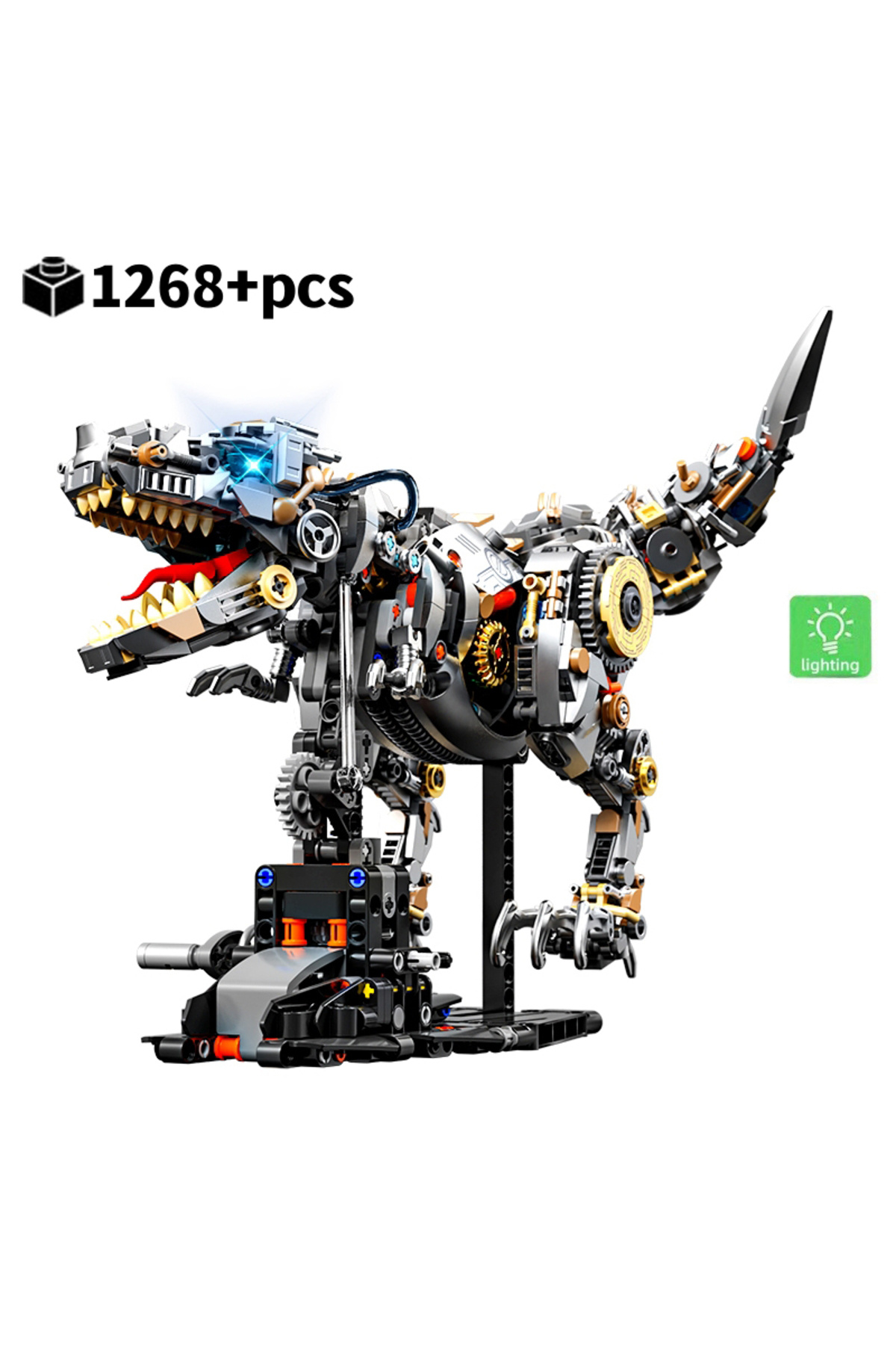 ۱۲۶۸ تکه بلوک‌های ساختنی خلاقانه STEM دایناسور مکانیکی ژوراسیک، تی‌رنوسوروس رکس حیوانی
