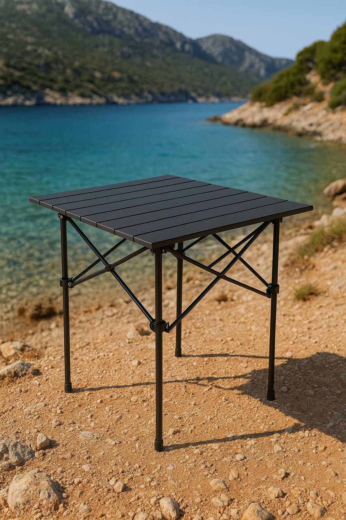 kamptek kamp teknolojisi Katlanabilir Kamp Piknik Masası Büyük Boy Taşıma Çantalı Sert Plastik Demir Profil Ayak 70*66 cm