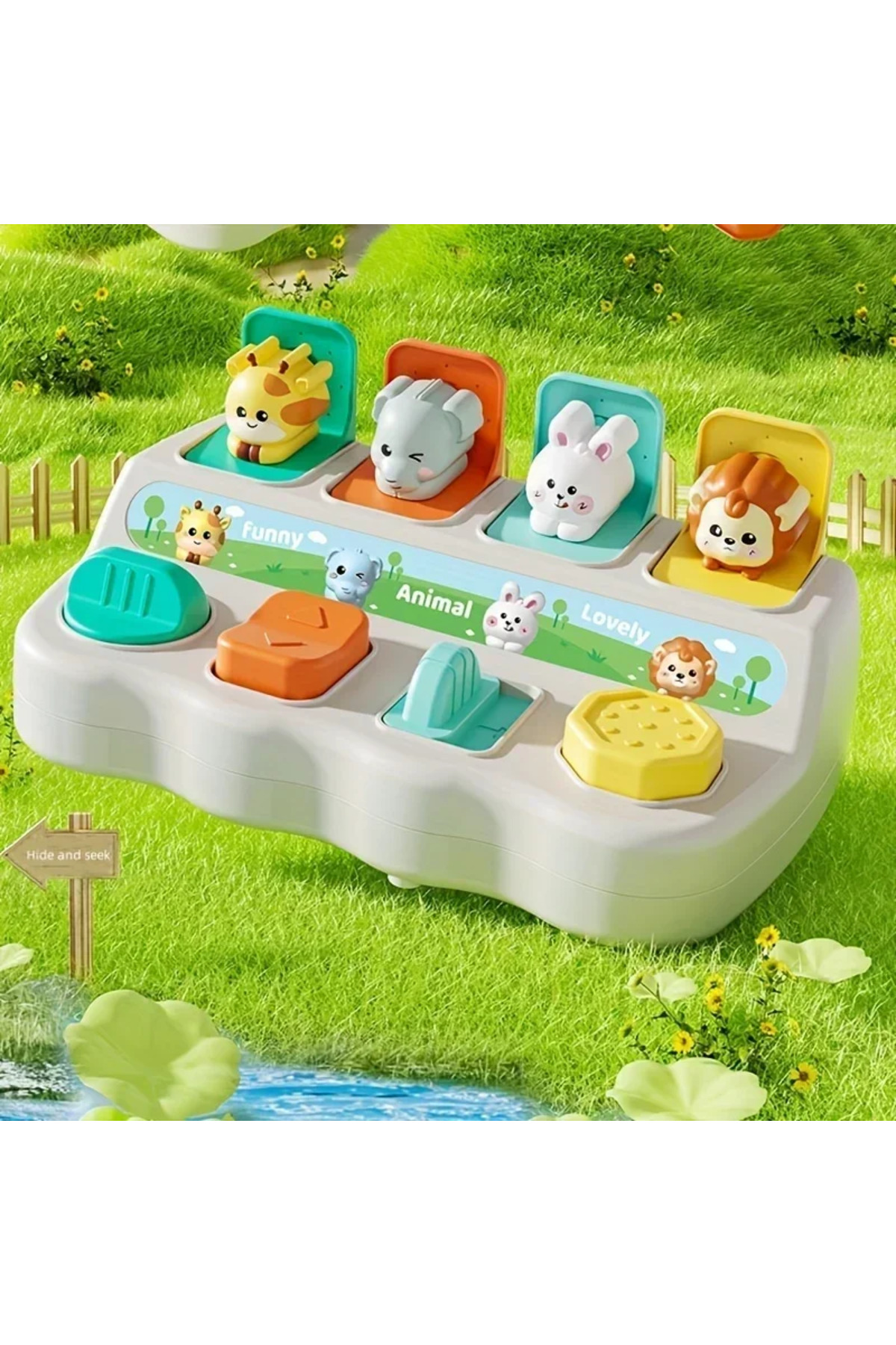 جعبه‌ی بازی تعاملی پاپ‌آپ اسباب‌بازی حیوانات مونته‌سوری برای نوپاها، مهارت‌های منطقی و حرکتی را تقویت می‌کند.
