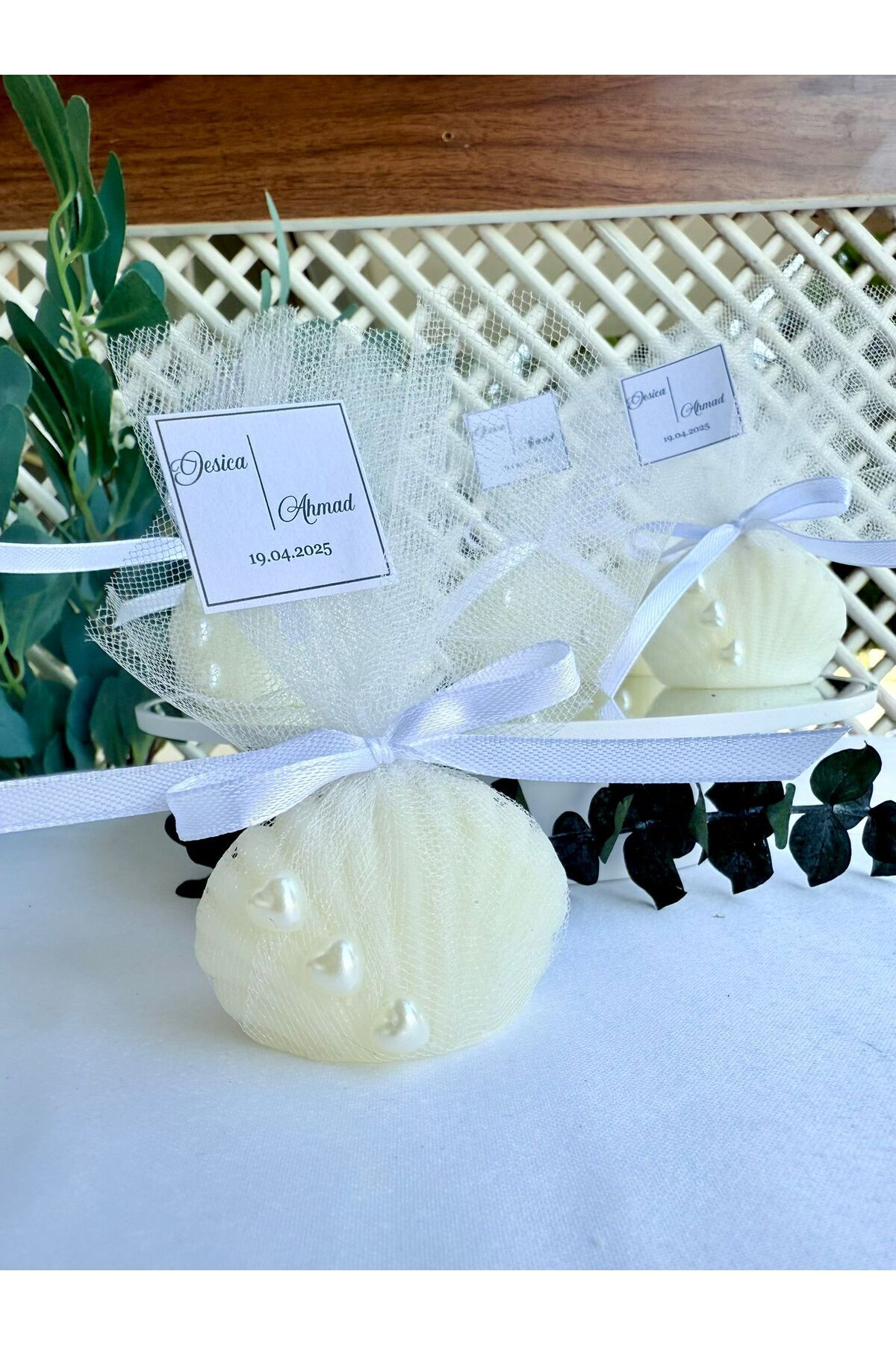 aşk-ı mum Beyaz Kurdeleli İncili İstiridye Mum 10 Adet (Nikah Şekeri, Doğum, Sünnet, Düğün Nişan Söz)