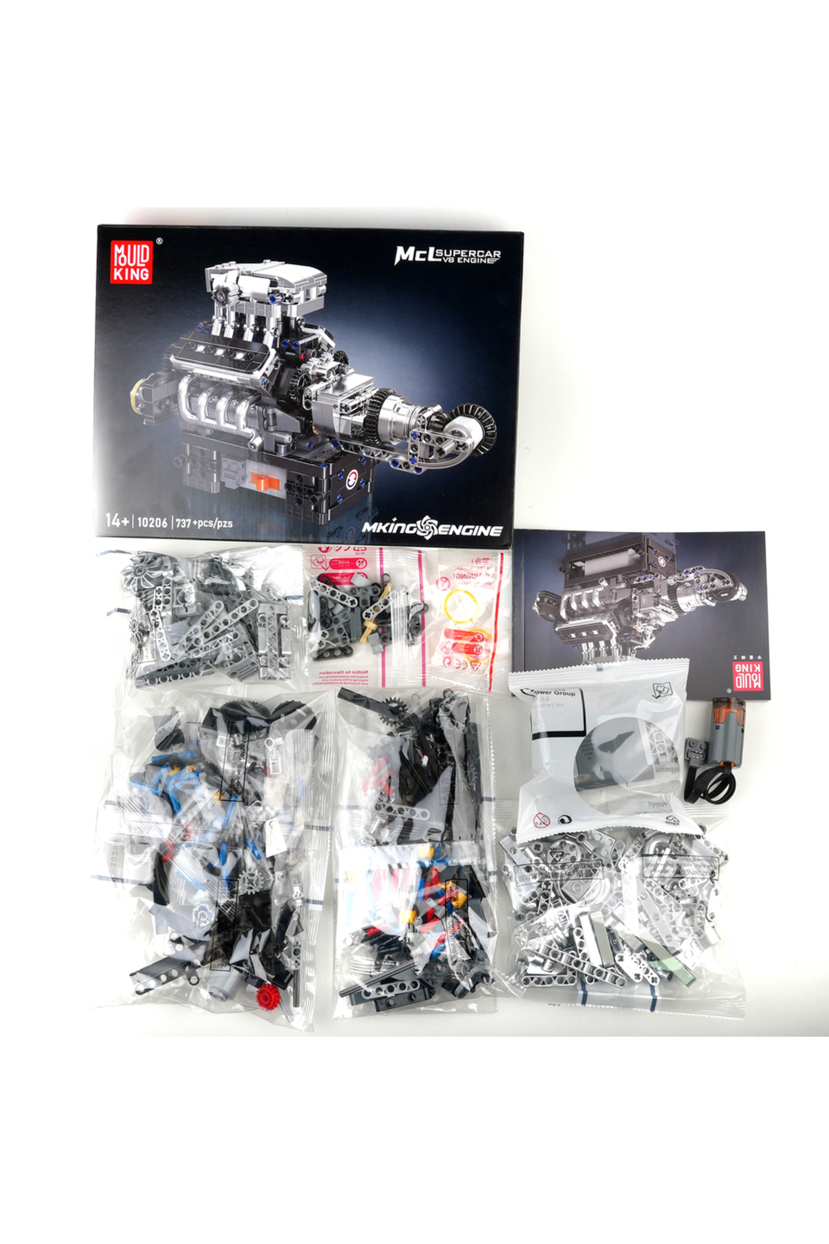 10206 Mould King 10206 خودروی اسپرت با موتور V8 بلوک‌های ساختمانی 737 تکه قطعه فنی MCL موتوردار شبیه‌ساز