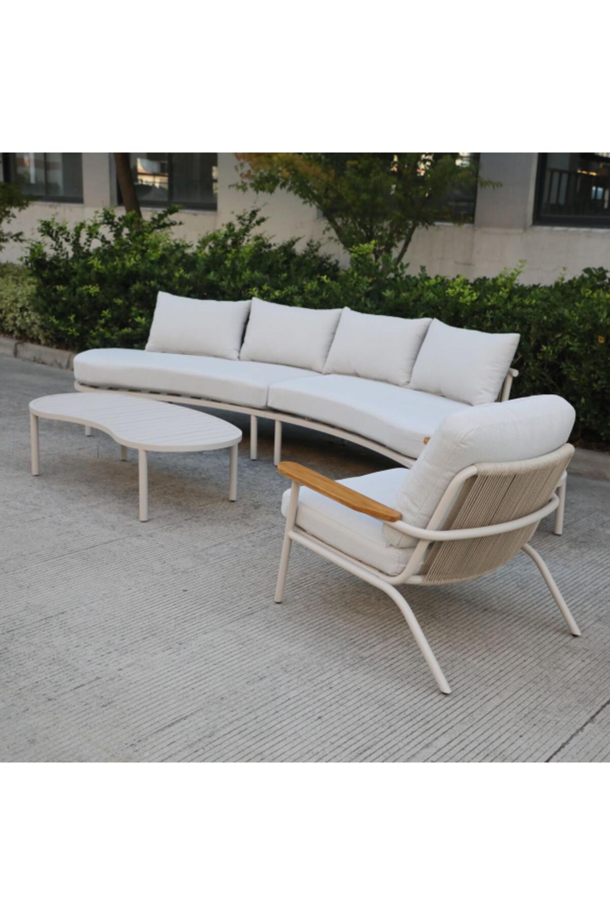 طقم جلوس خارجي فاخر 5 مقاعد ألومنيوم أبيض