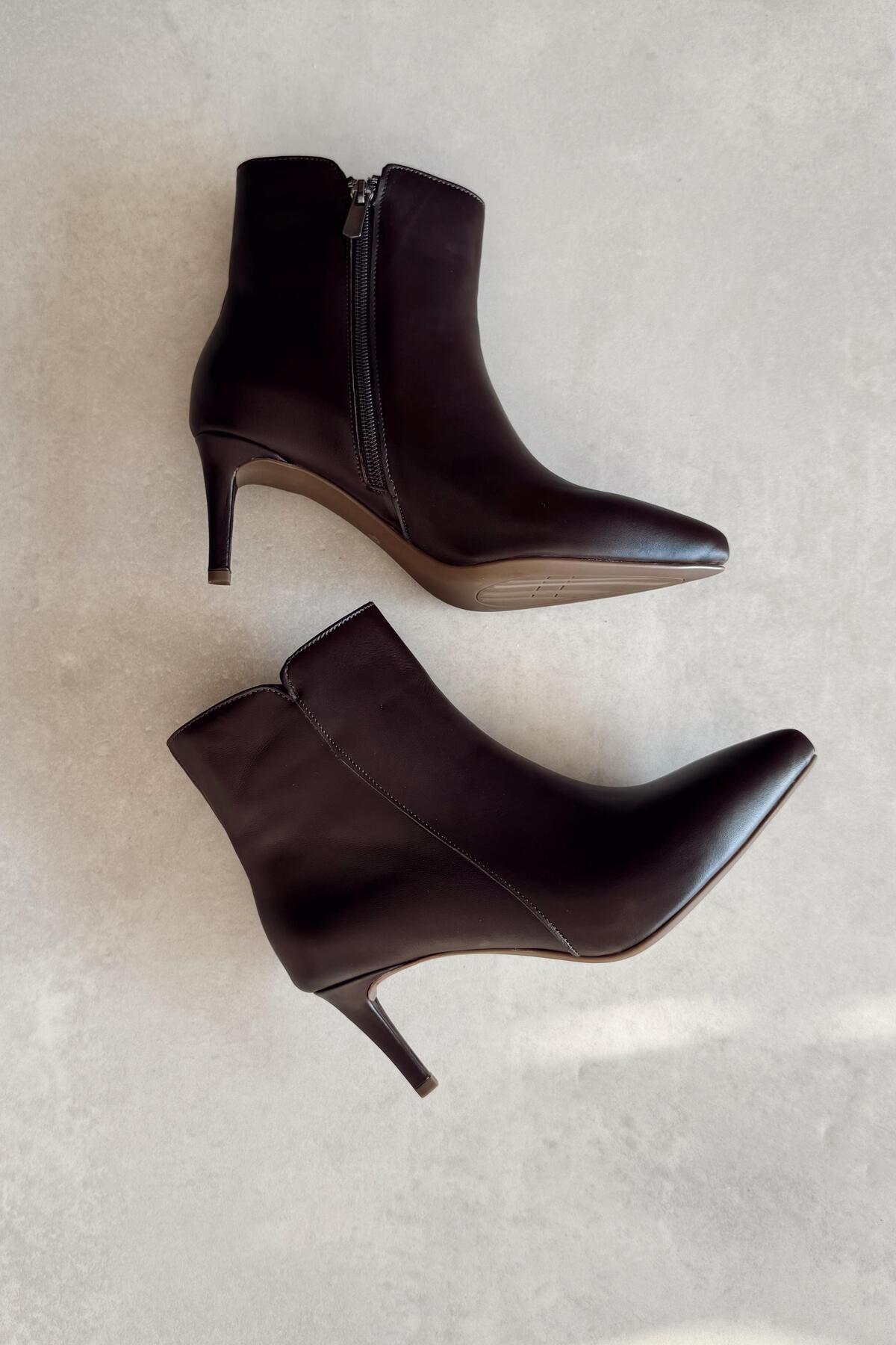 nope21shoess Adele Kahverengi Hakiki Deri Topuklu Bot