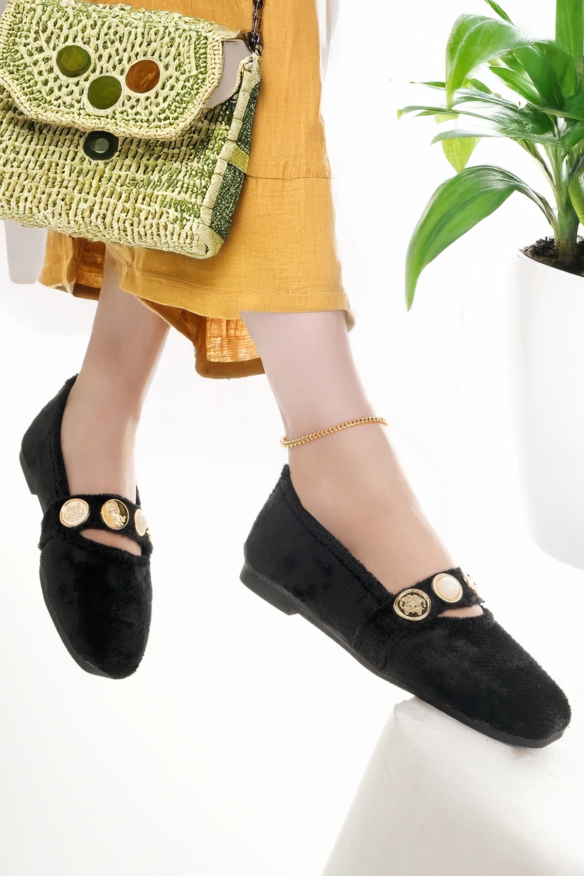 Modafırsat  Kadın Babet Siyah Şık Ev İş Ofis Günlük Ayakkabı - Görsel 3