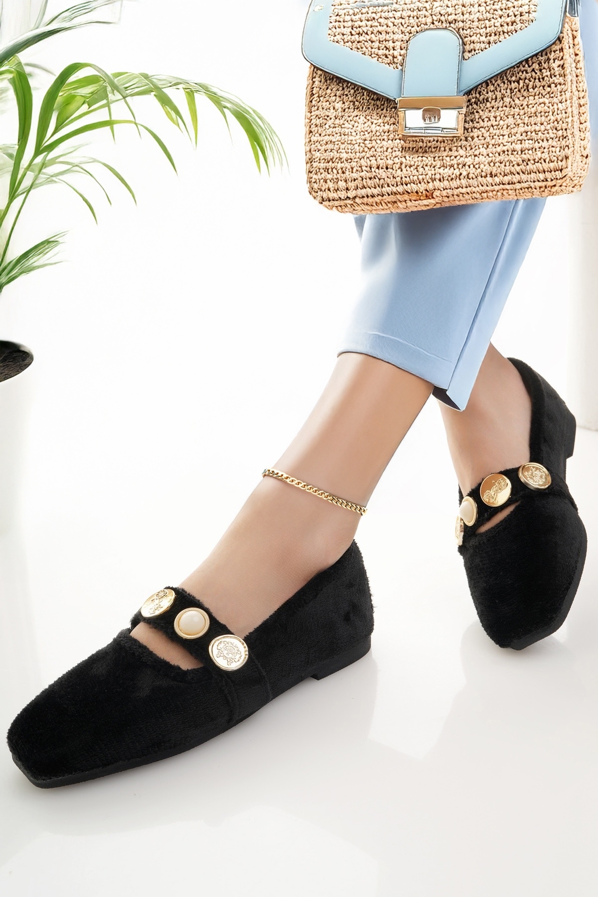 Modafırsat  Kadın Babet Siyah Şık Ev İş Ofis Günlük Ayakkabı - Görsel 4