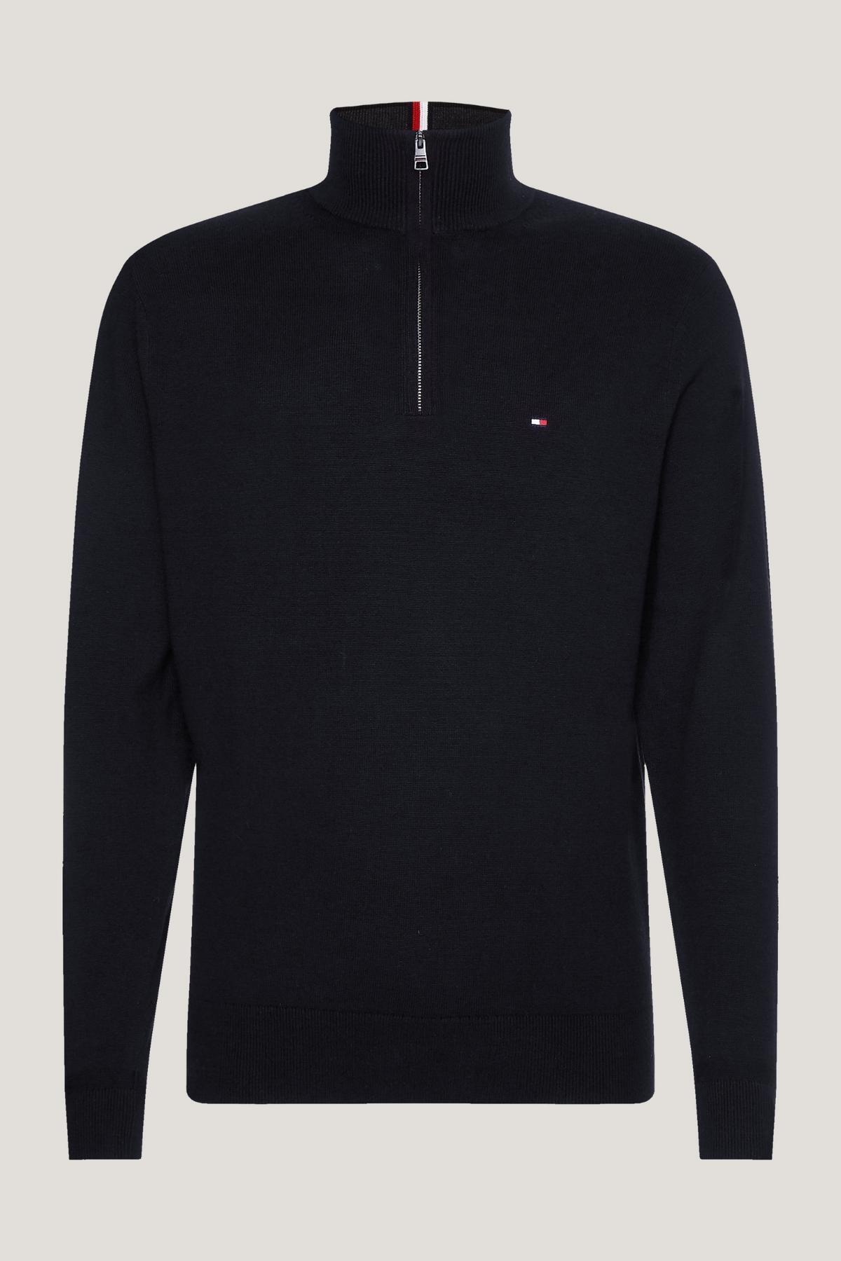 تامی هیلفیگر ژاکت یقه گرد نیم زیپ طرح لوگو مردانه مشکی سایز M