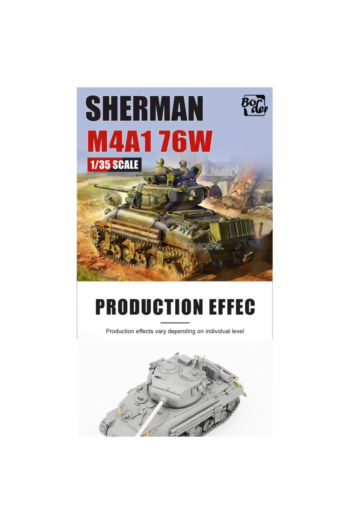 BORDER BT-046 مدل مونتاژی تانک متوسط Sherman M4A1 مقیاس ۱/۳۵ با برجک ۷۶ میلیمتری