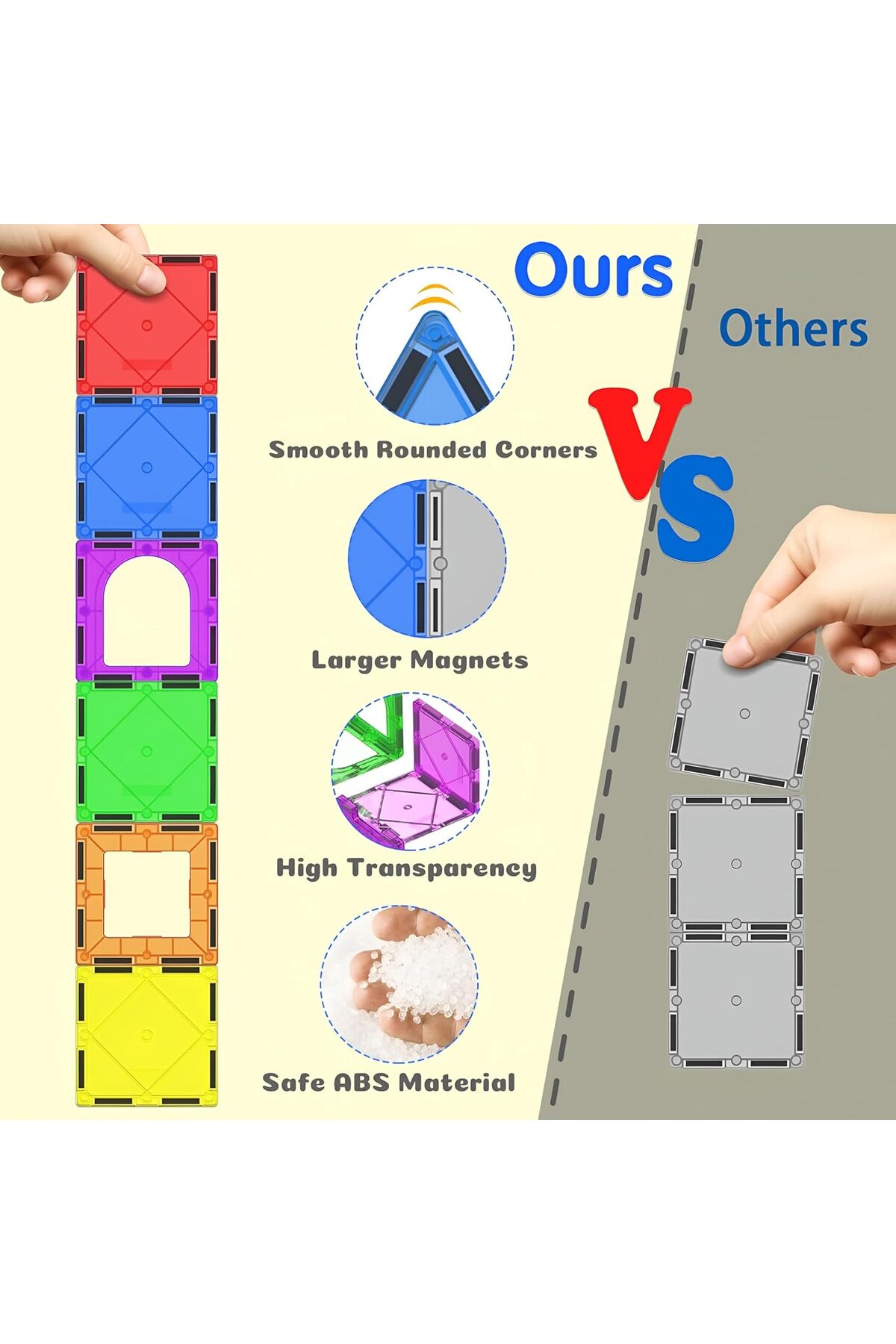 کاشیهای مغناطیسی، ۱۰۸ قطعه بلوکهای ساختنی اسباببازیهای مغناطیسی، اسباببازیهای ساختوساز STEM برای کودکان بالای ۳ سال