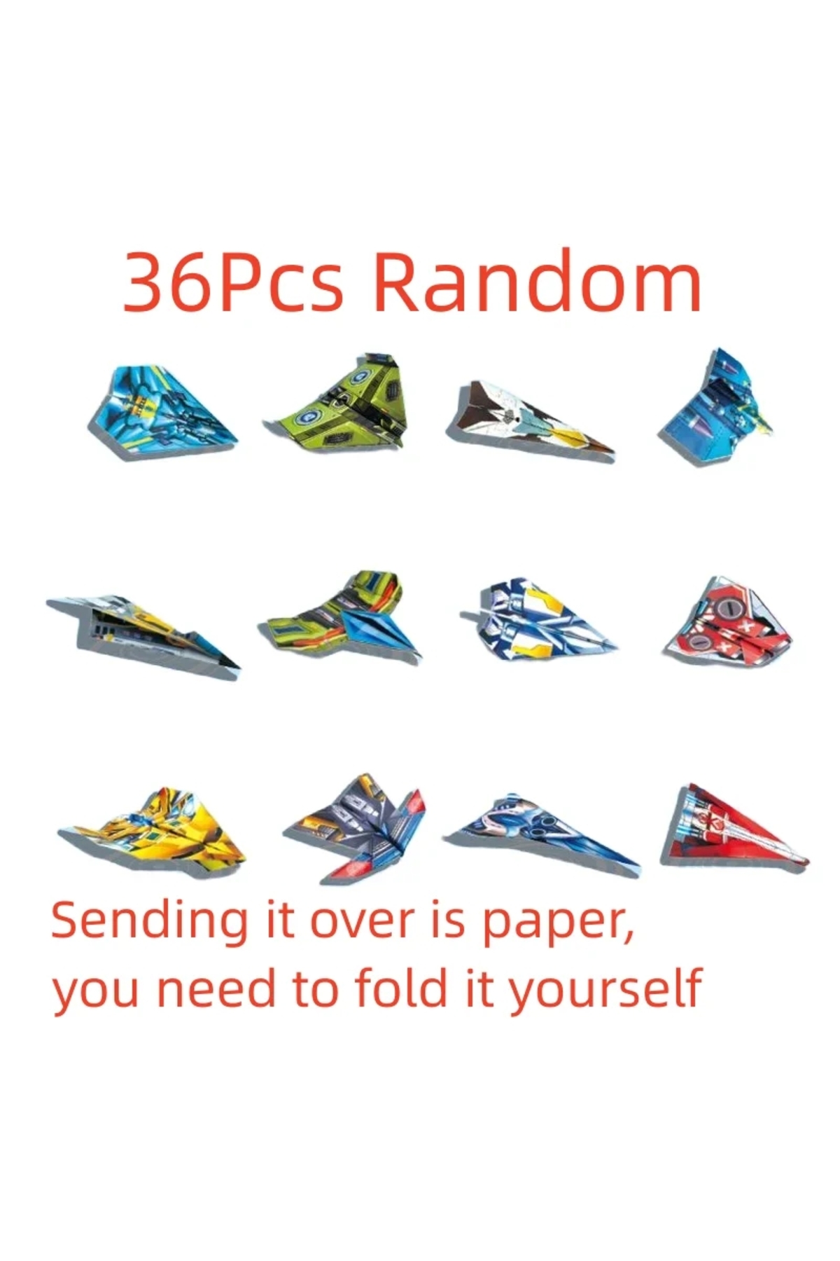 ۳۶ عدد تصادفی + ۳۶ عدد هواپیمای کاغذی اوریگامی خلاقانه کودکان، قابل‌تجمع، دست‌ساز، برای والدین و کودکان، تمام‌رنگی، دست‌ساز