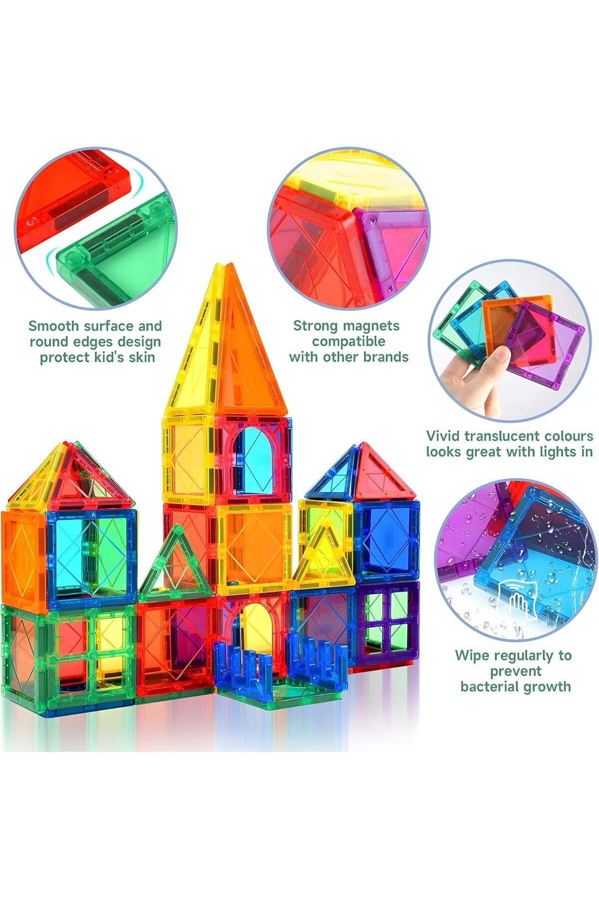 کاشیهای مغناطیسی، ۱۰۸ قطعه بلوکهای ساختنی اسباببازیهای مغناطیسی، اسباببازیهای ساختوساز STEM برای کودکان بالای ۳ سال