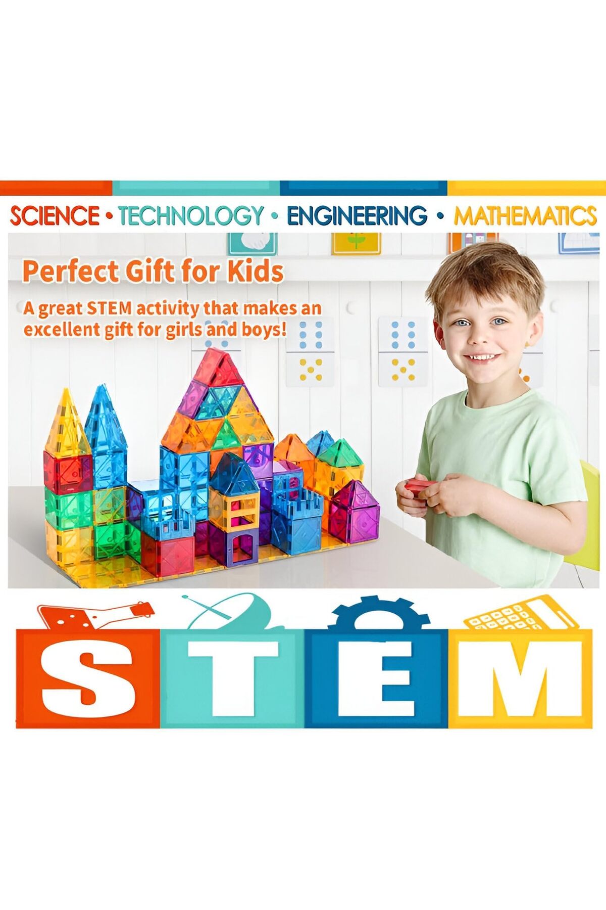 کاشیهای مغناطیسی، ۱۰۸ قطعه بلوکهای ساختنی اسباببازیهای مغناطیسی، اسباببازیهای ساختوساز STEM برای کودکان بالای ۳ سال
