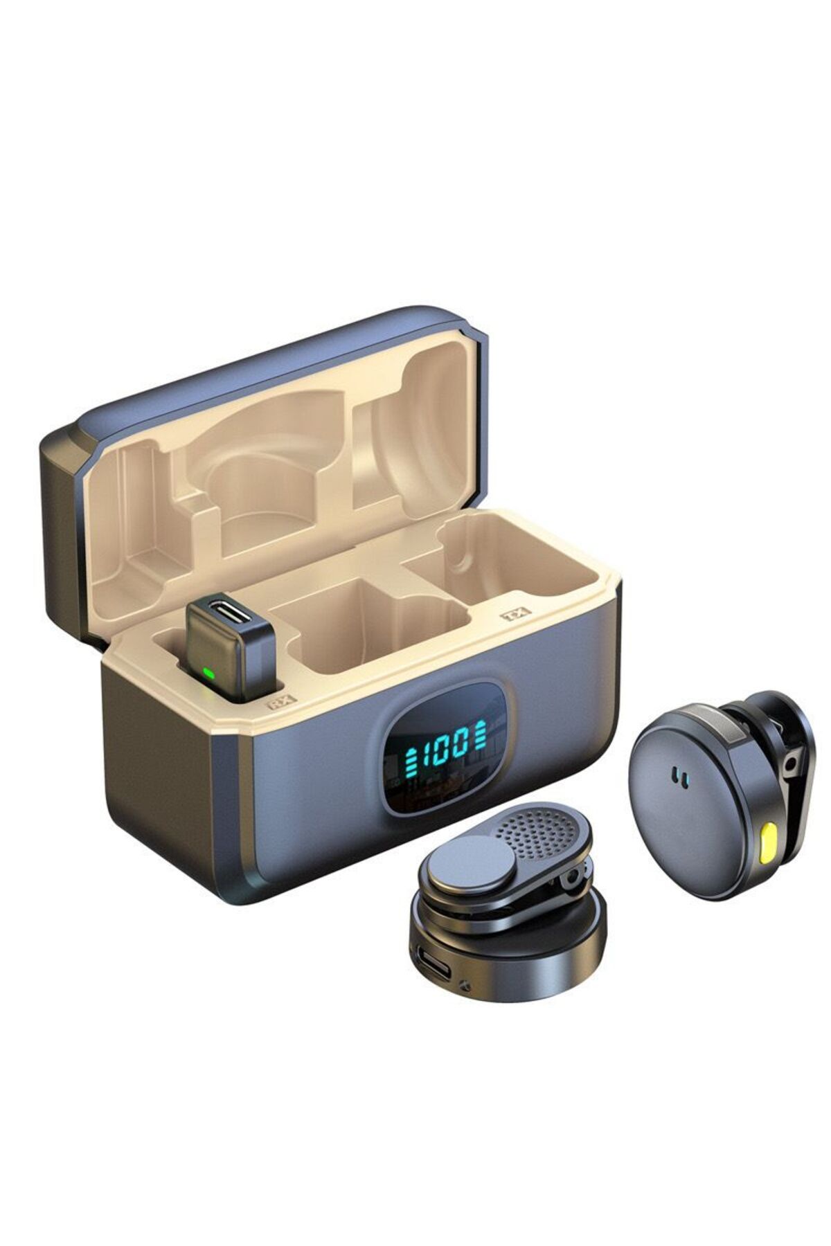 LEVONG LE-QX-8B iPhone Type-C Uyumlu Profesyonel Kablosuz İkili Kayıt Yaka Mikrofonu Uzun Pil Ömrü