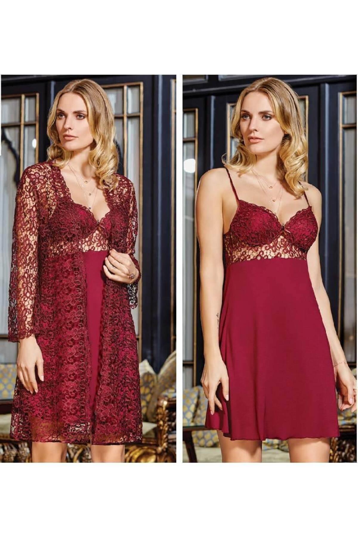 gd goldoremi Jeremi 563 6'lı Penye Dantelli Gecelik Sabahlık Çeyiz Gelin Seti