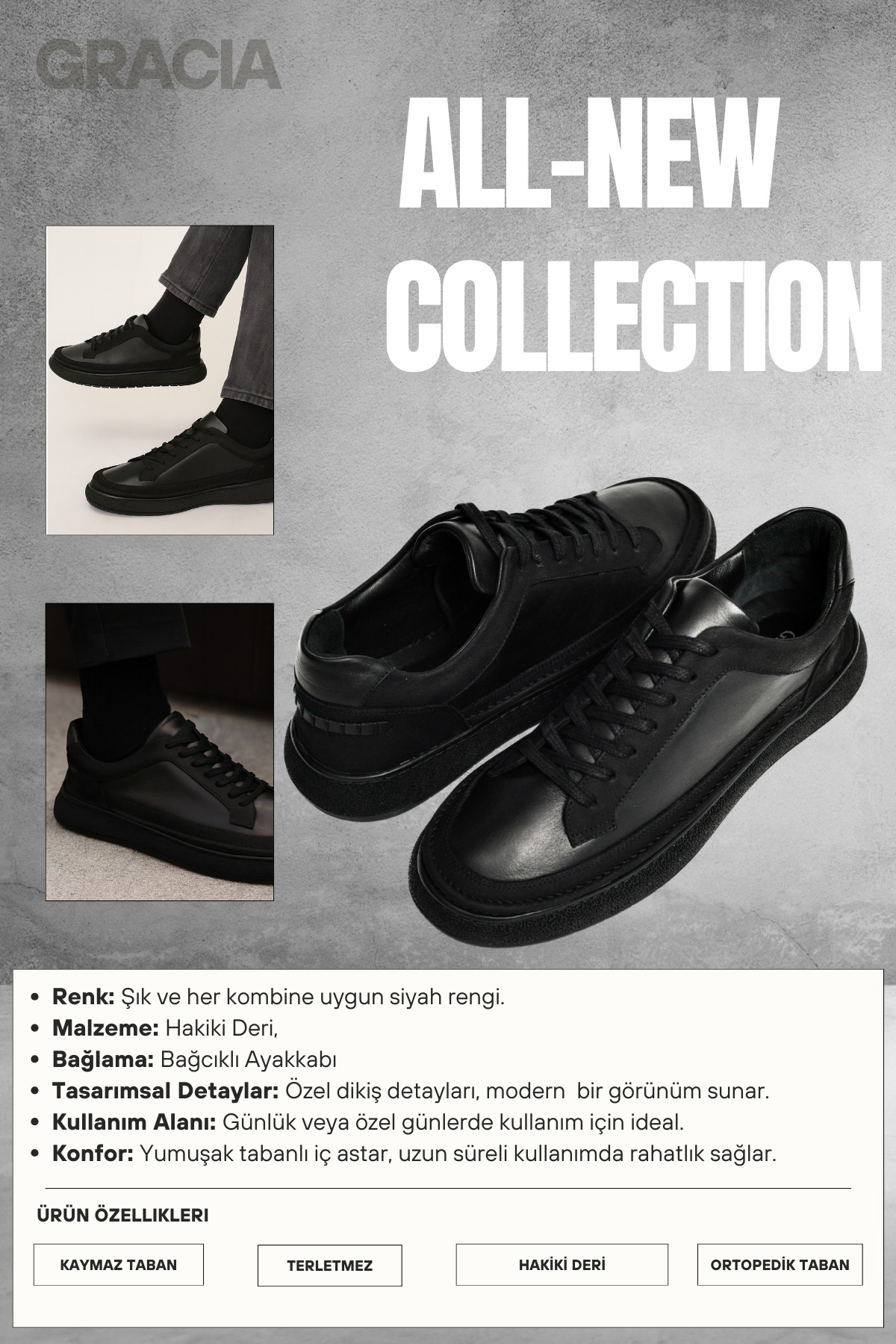 ALTA GRACIA Erkek Casual Hakiki Deri Ayakkabı Rahat Taban Günlük Ofis Ortopedik Kaymaz Okul Sneakers Şık Klasik görsel 7
