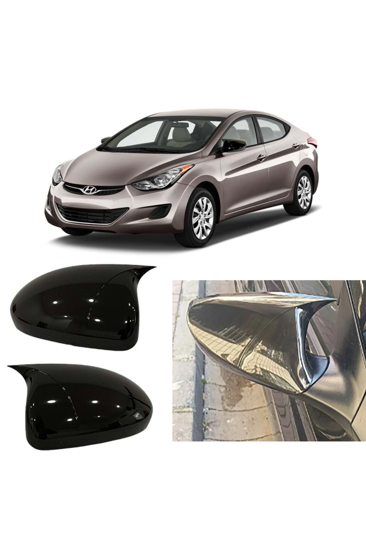 AkmTuning Hyundai Elantra Sinyalsiz Batman Yarasa Ayna Kapağı Parlak Siyah ABS 2011 2012 2013 2014 2015