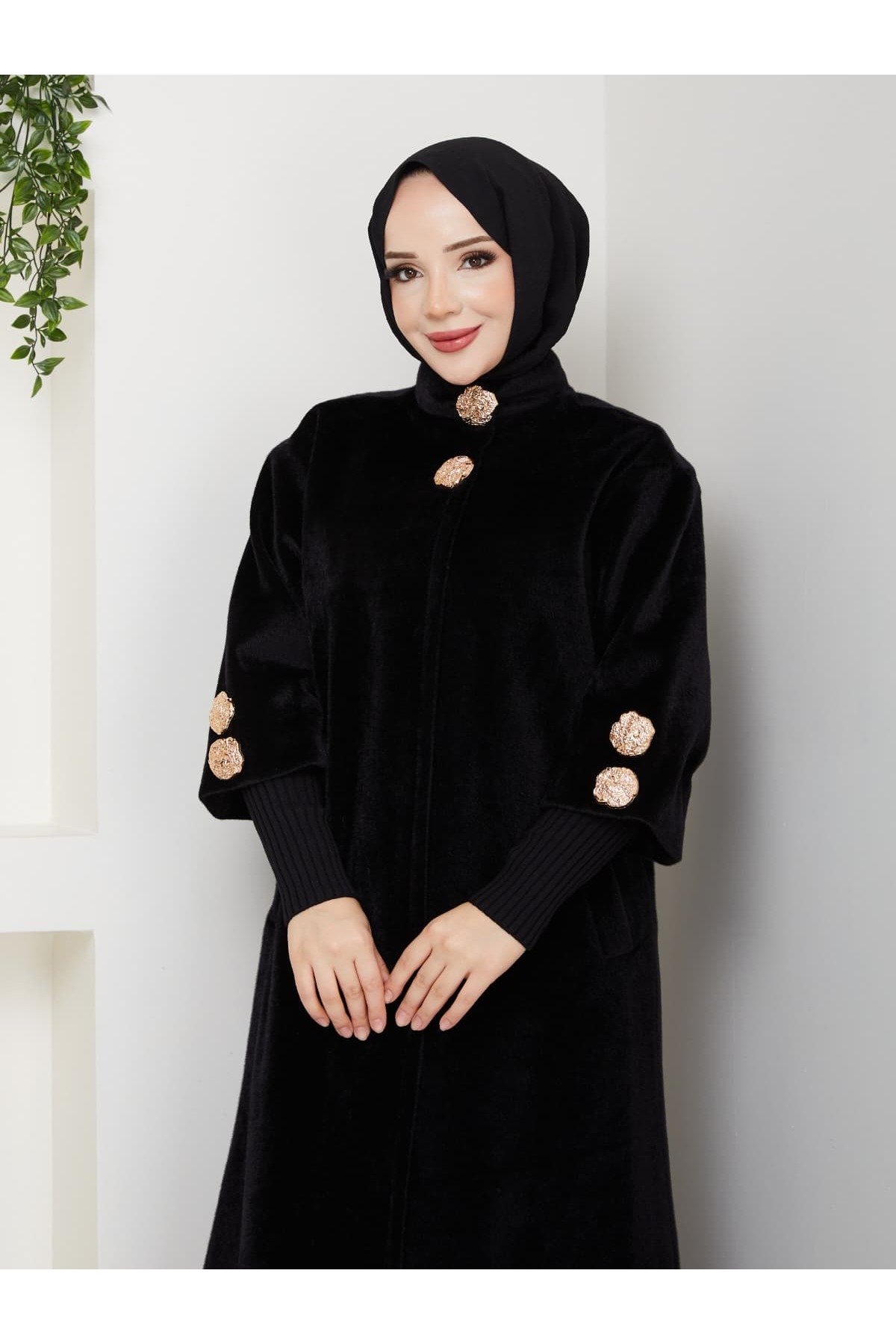 KMKkombin  HAKİM YAKA KOL RİBANALI GİZLİ DÜĞMELİ FOK KUMAŞ ŞIK KABAN - Görsel 3