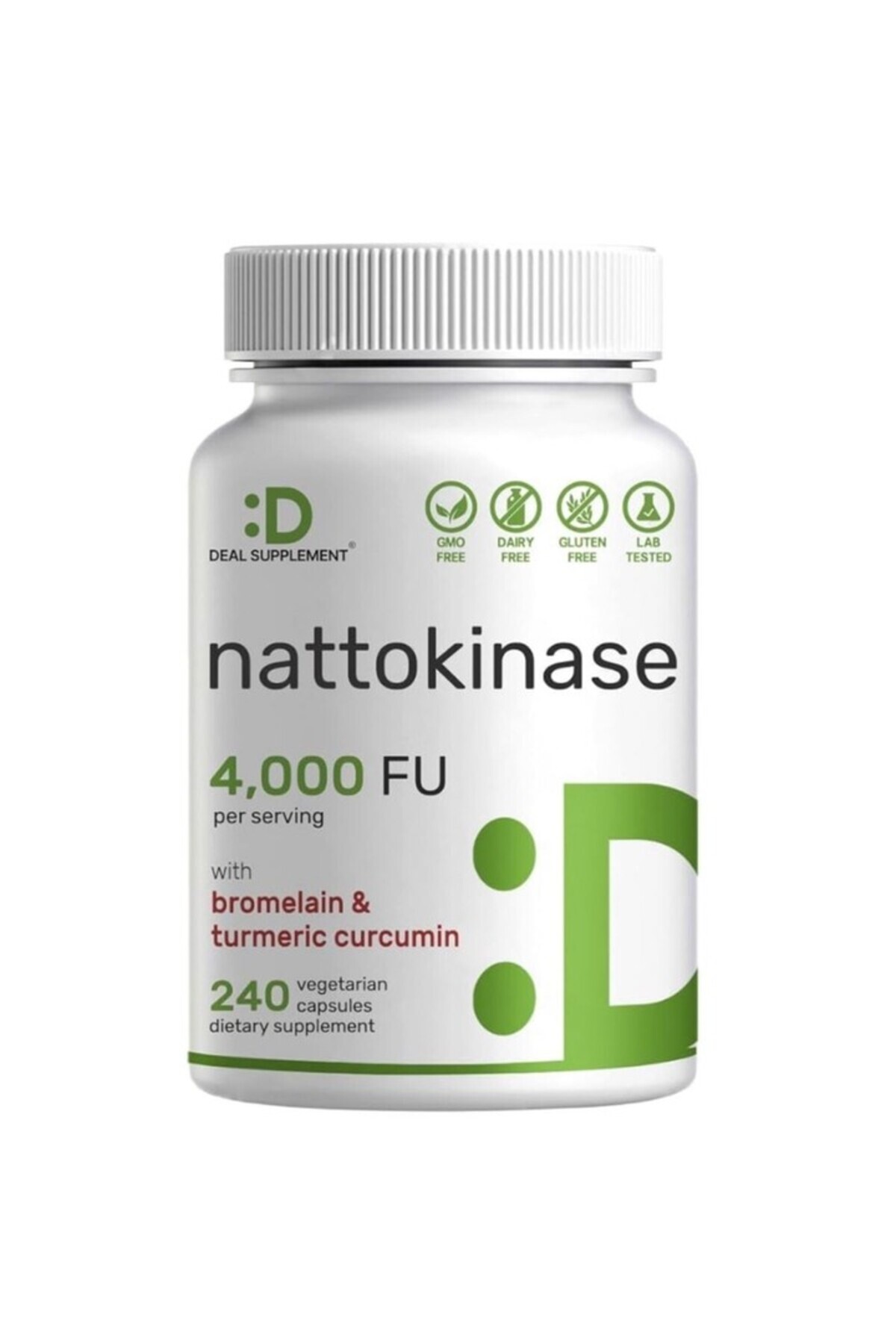 DEAL SUPPLEMENT Nattokinase 4,000 FU Bromelain, Turmeric Curcumin, Complex–240 Veg Capsul
