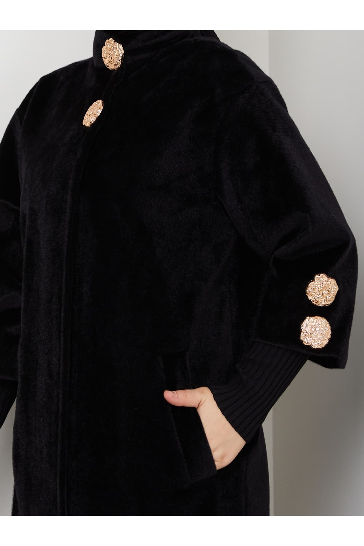 KMKkombin  HAKİM YAKA KOL RİBANALI GİZLİ DÜĞMELİ FOK KUMAŞ ŞIK KABAN - Görsel 5