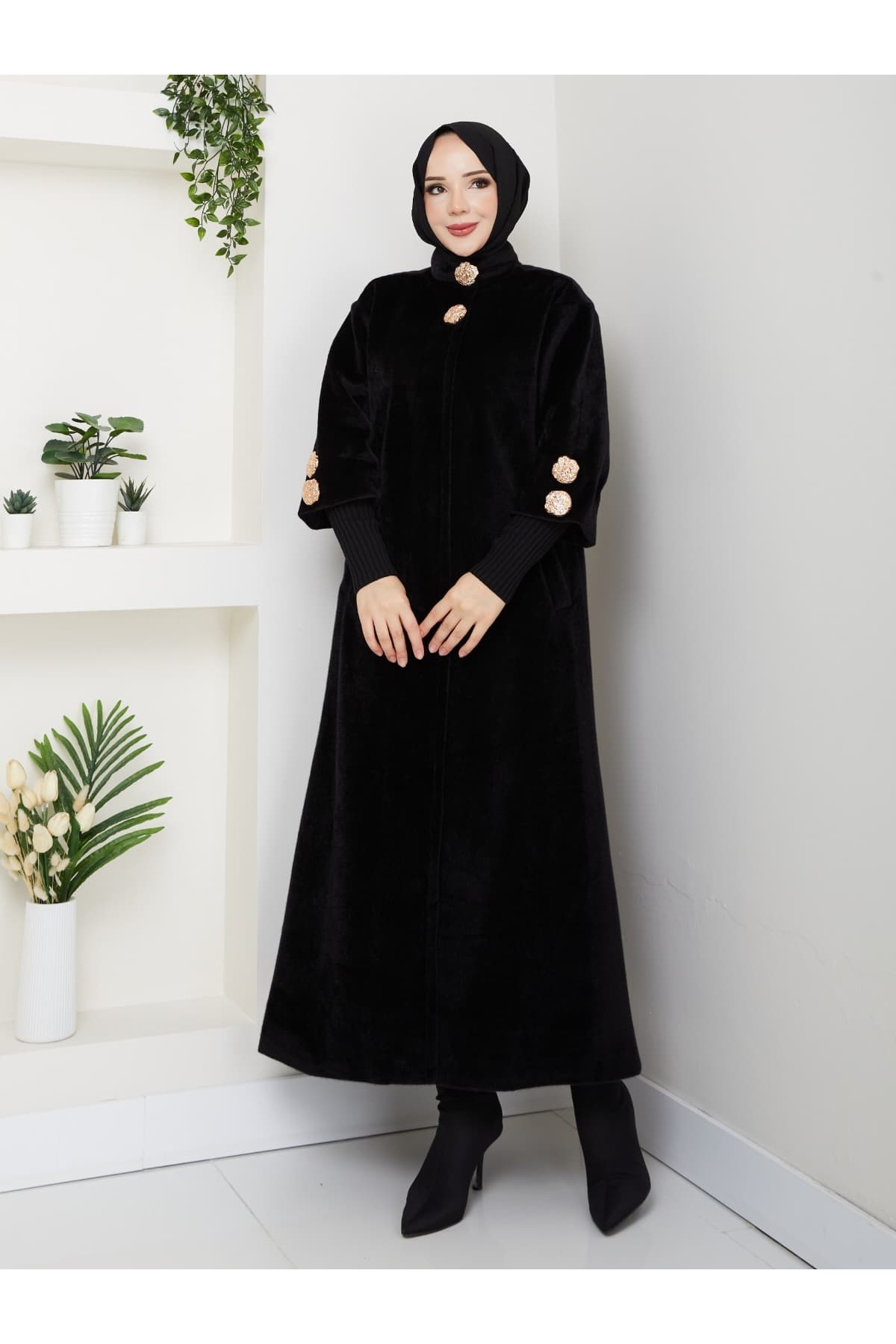 KMKkombin  HAKİM YAKA KOL RİBANALI GİZLİ DÜĞMELİ FOK KUMAŞ ŞIK KABAN - Görsel 4