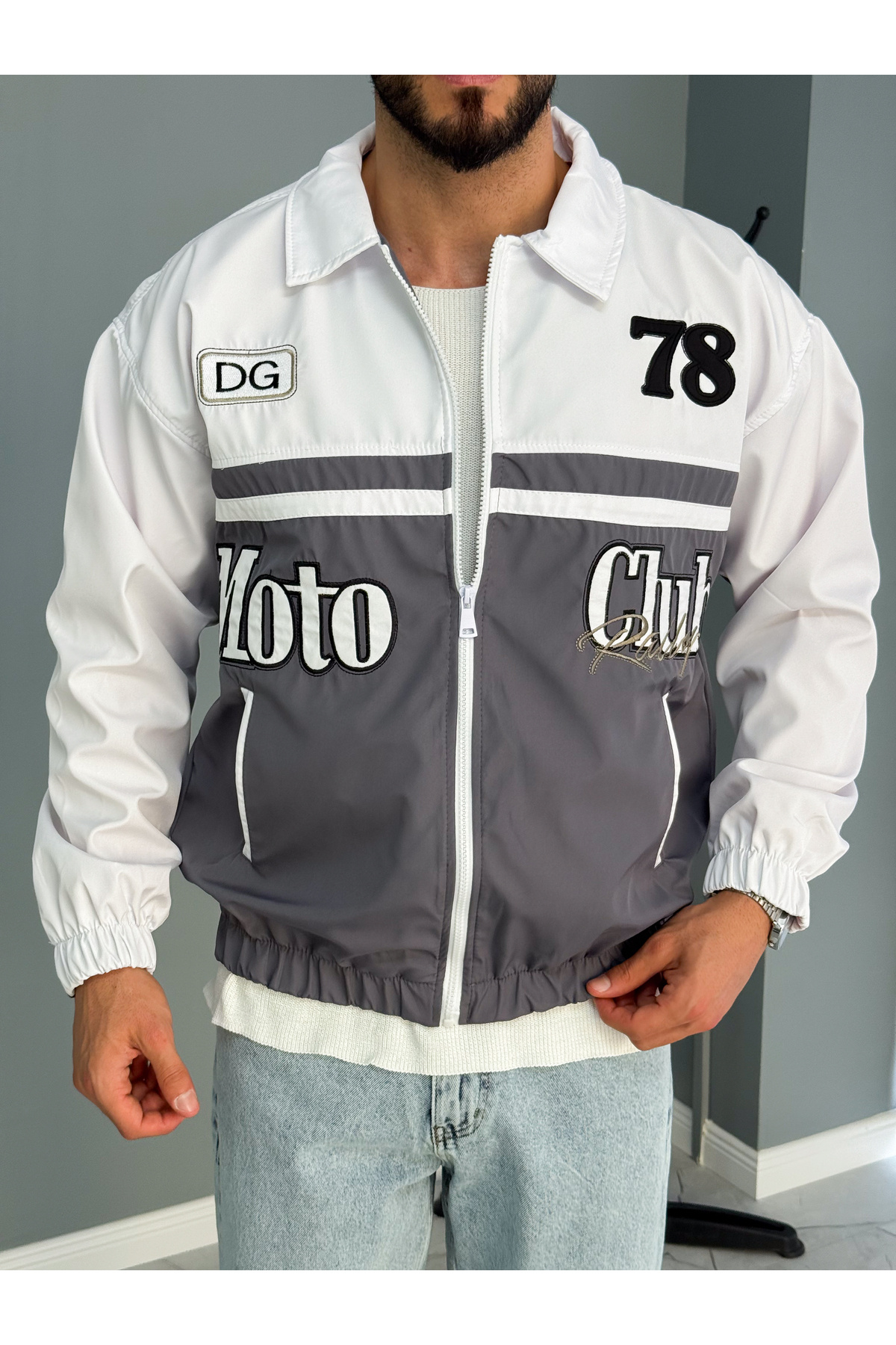 YUWEAR Gri Moto Club Racing Ceket