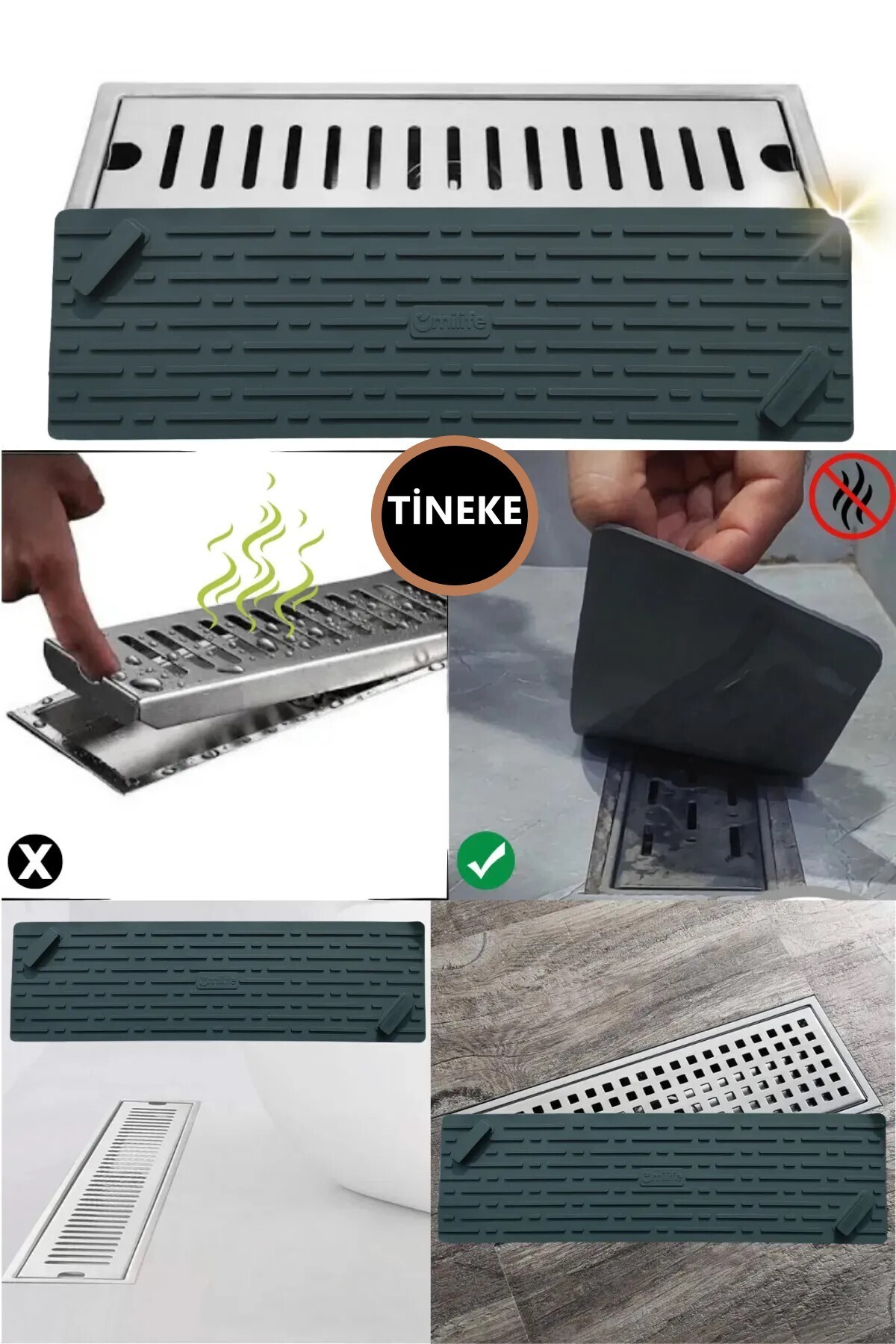 TİNEKE Siyah Renk Uzun Model Kötü Koku Önleyici Silikon Mat Banyo Mutfak Lavabo Balkon Gider Tıpası Kapağı