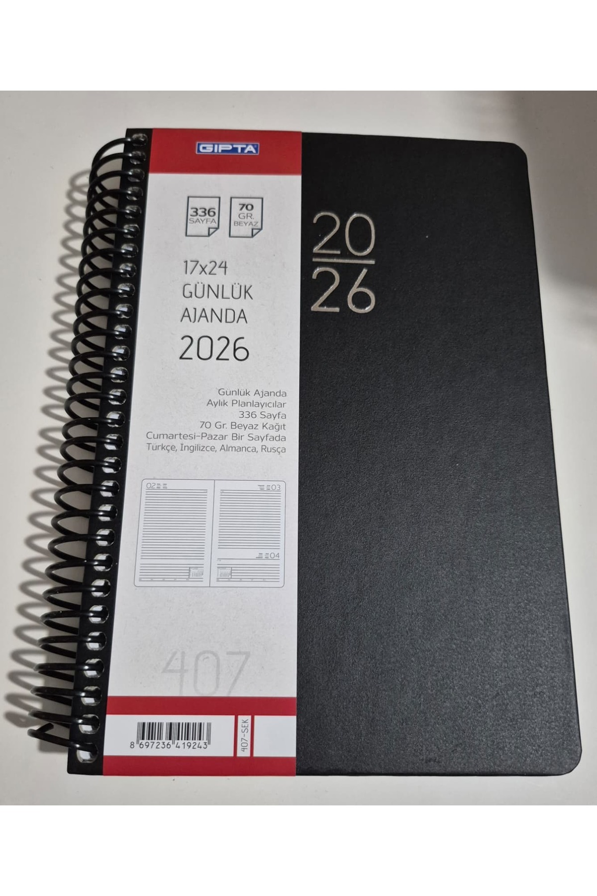 Gıpta 2026 AJANDA 17X24 GÜNLÜK AJANDA 407_SEK SİYAH