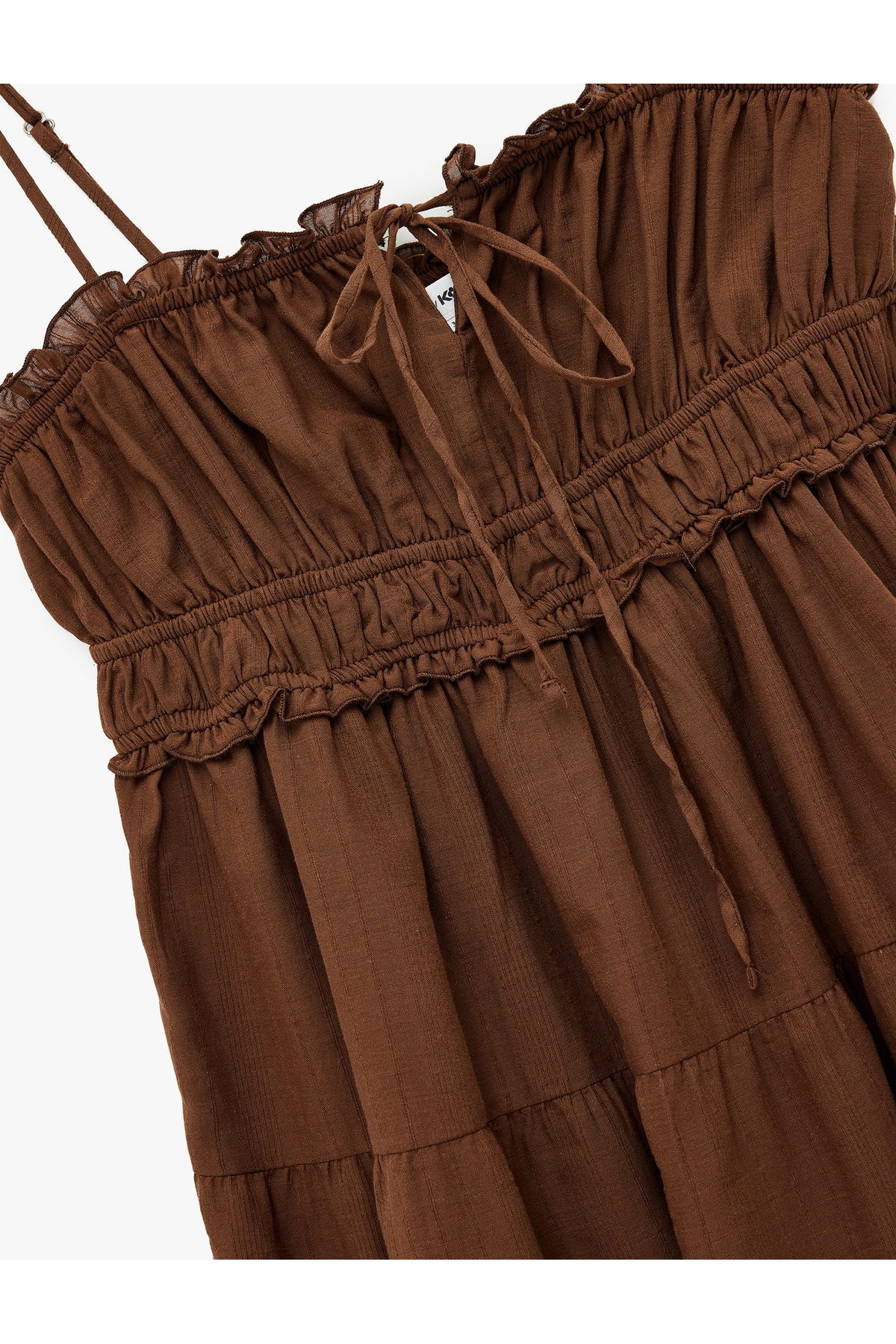 Koton  Büzgülü Bağcıklı Yaka Askılı Katlı Mini Elbise - Görsel 3