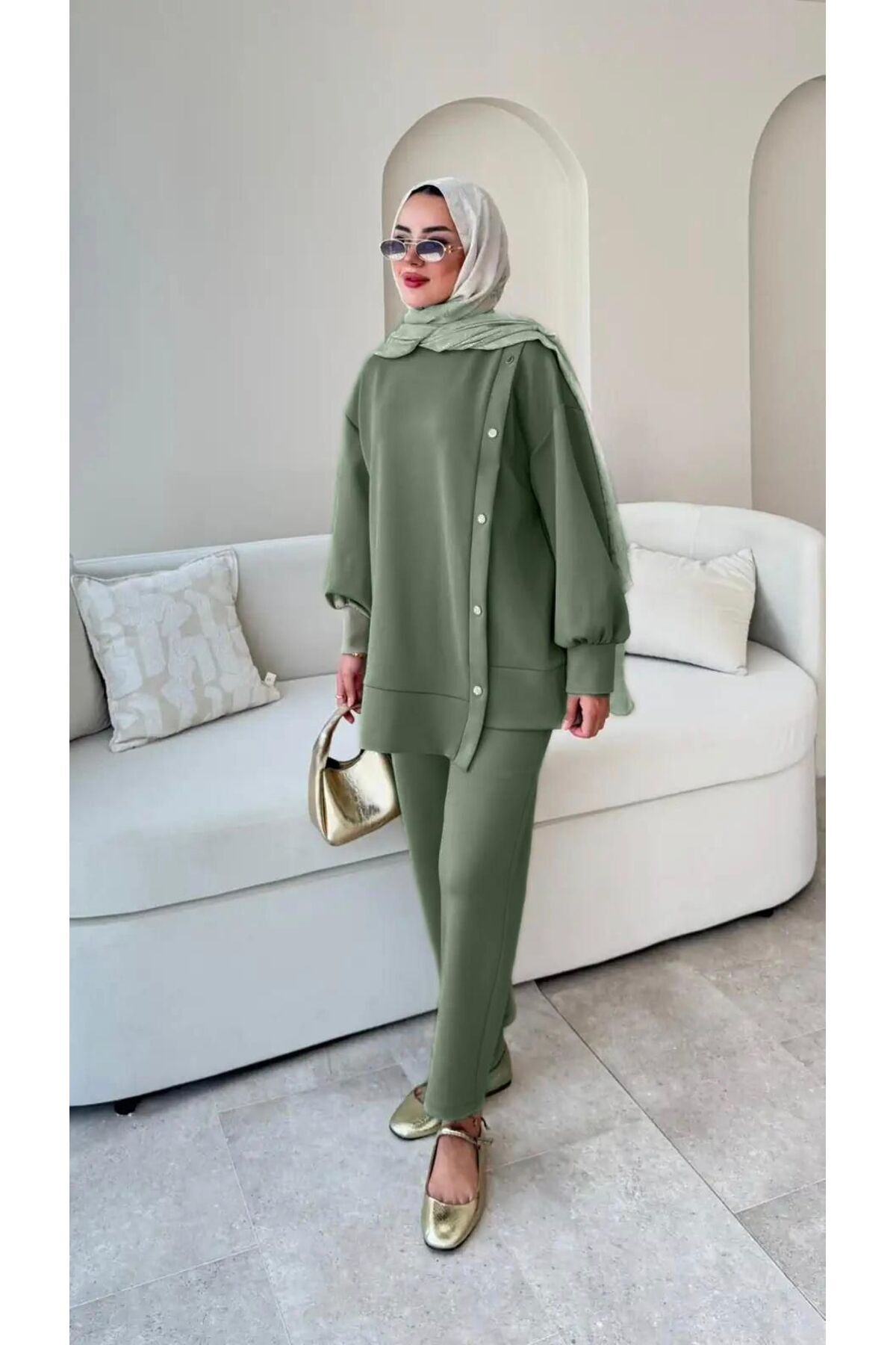 Miraydın Butik Kadın Pantolon İkili Scuba Takım M61205 - Yeşil