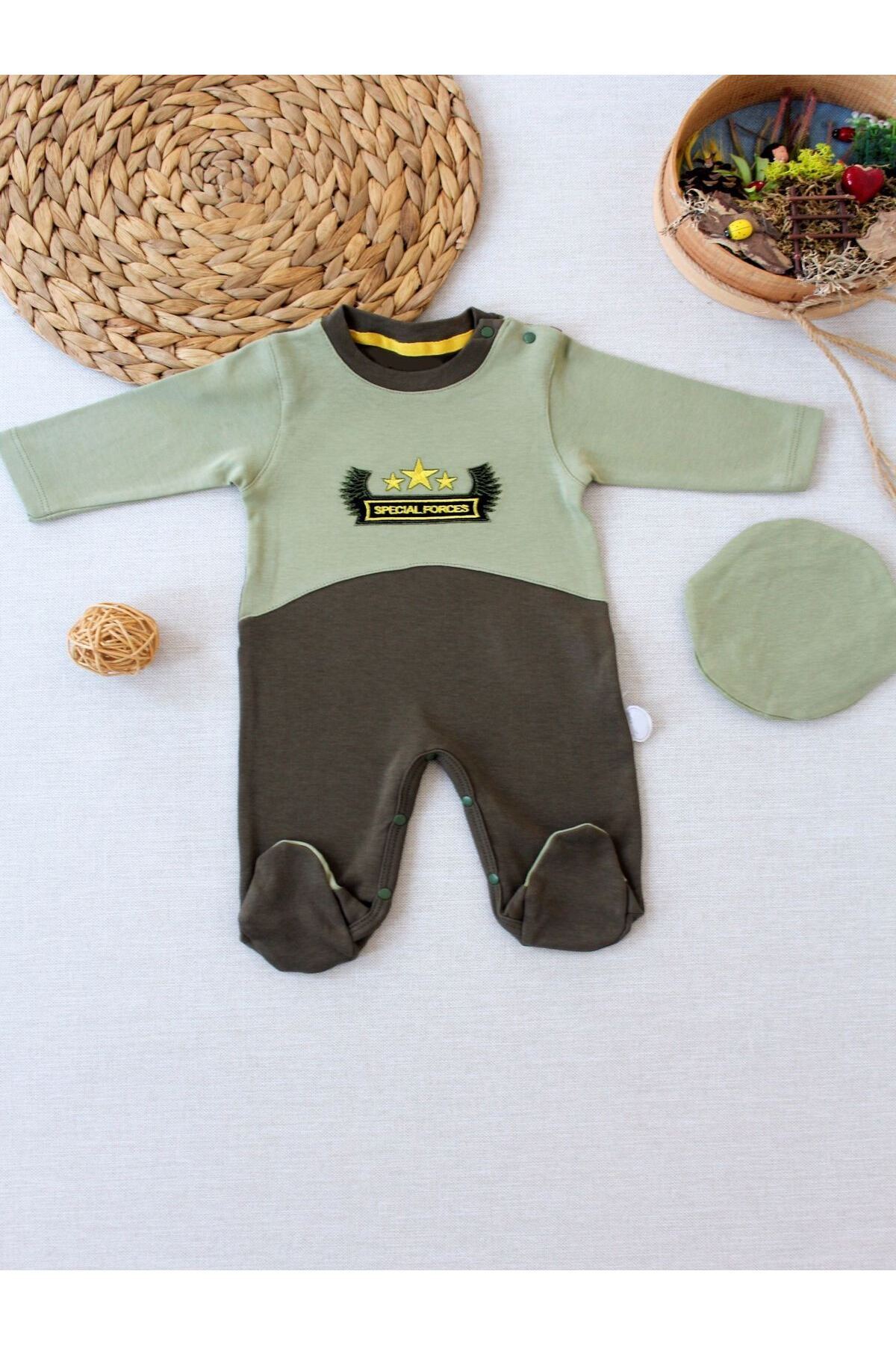 Skygo 3-6 9-12 12-18 Ay Özel Kuvvetler Nakışlı Bere Şapkalı Kız Erkek Bebek Tulumu