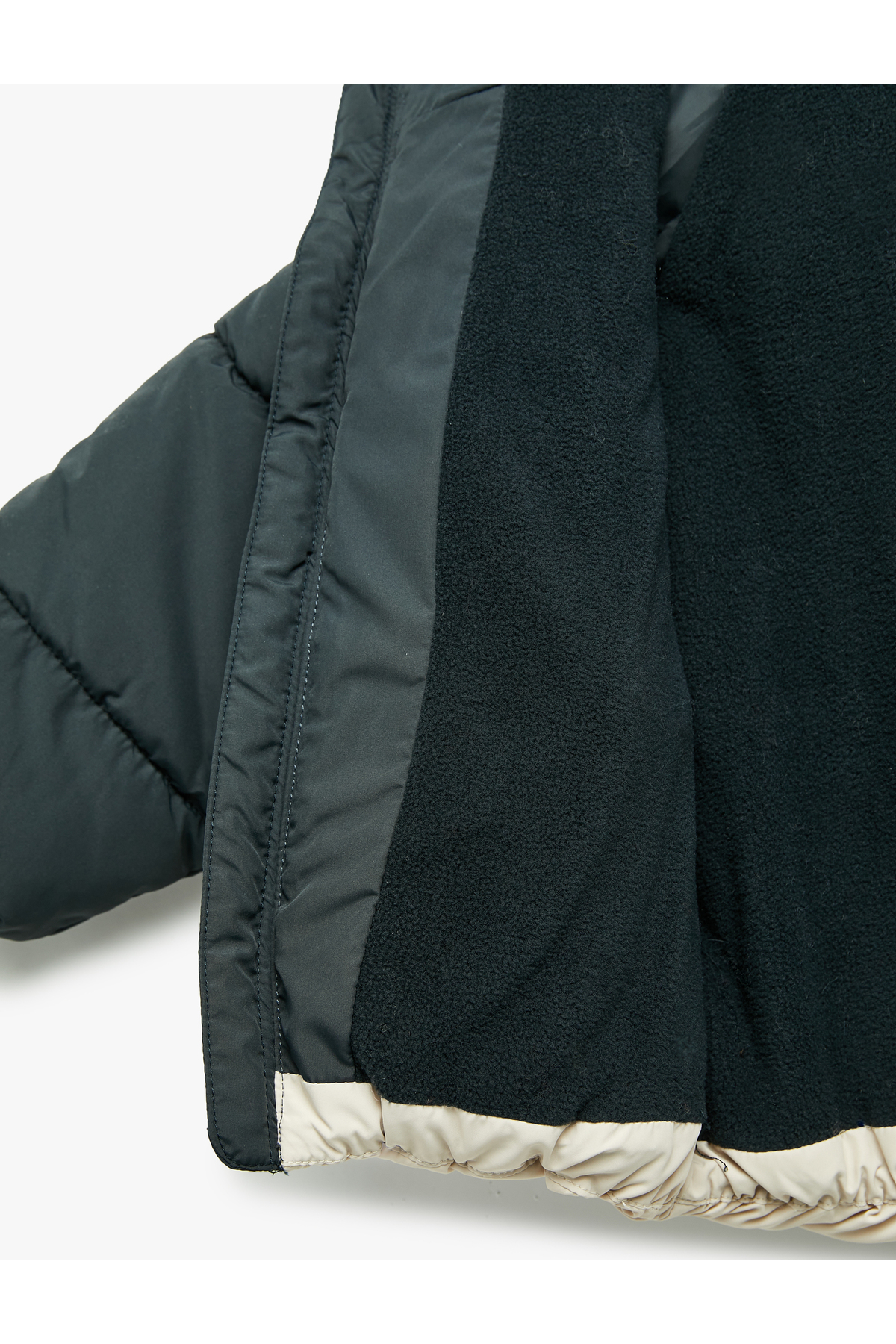 Koton Uzun Kollu Kapşonlu Renk Bloklu Pamuk Astarlı Şişme Mont fotoğrafı 4 (önizleme)