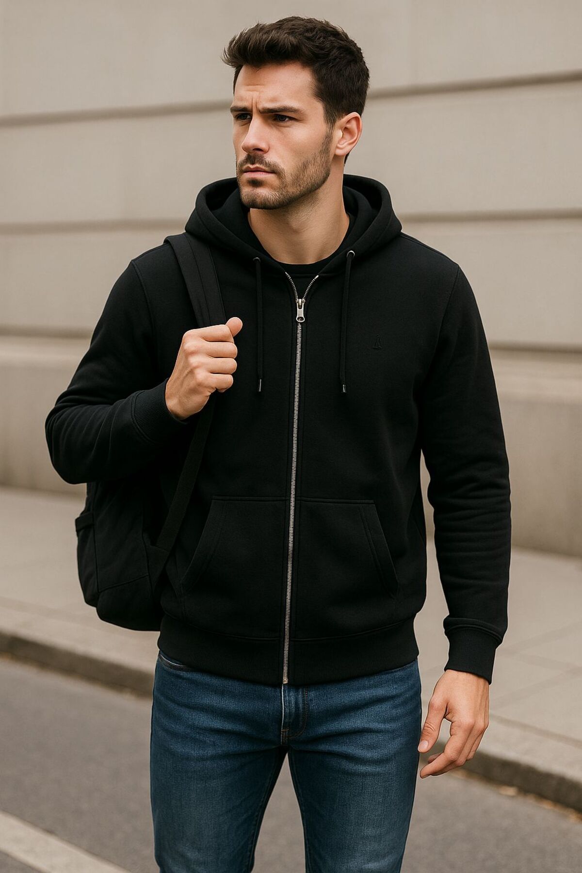 citycenterfashion Erkek Rahat Kalıp Kapüşonlu Kalın Üç İplik Fermuarlı Ceket Sweatshirt cty-brd-101 görsel 3