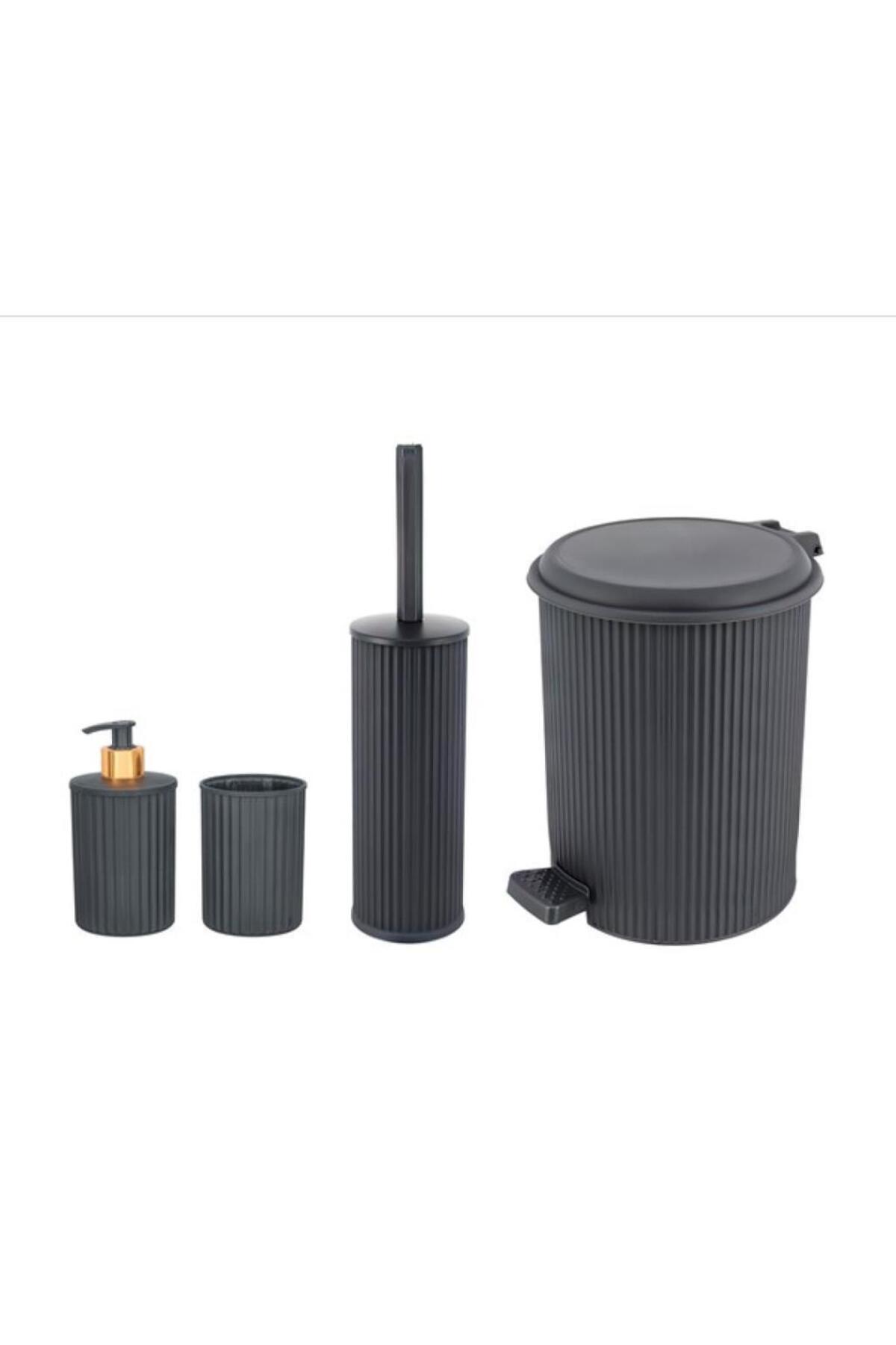 ELF-N522 Nostalgia 4-Piece Toilet Brush Bathroom Set with Trash Can