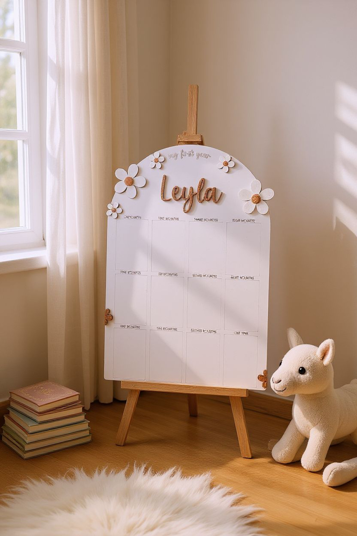 aze kids İsme Özel PAPATYA Temalı Ahşap İlk Yıl Anı Panosu 12 Aylık Bebek Hatırası Doğum Günü Süsü fotoğrafı 2 (önizleme)