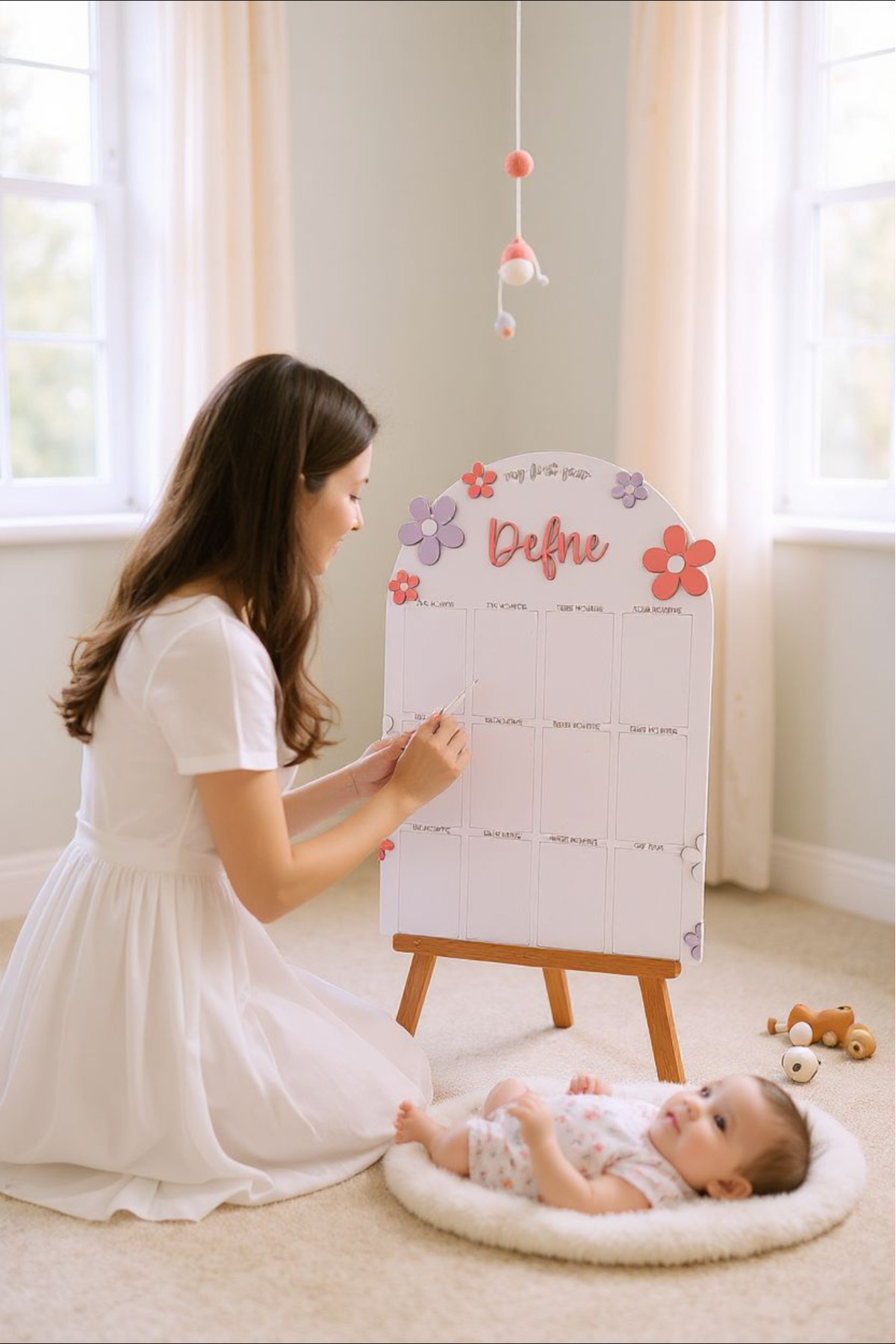 aze kids İsme Özel PAPATYA Temalı Ahşap İlk Yıl Anı Panosu 12 Aylık Bebek Hatırası Doğum Günü Süsü fotoğrafı 2 (önizleme)