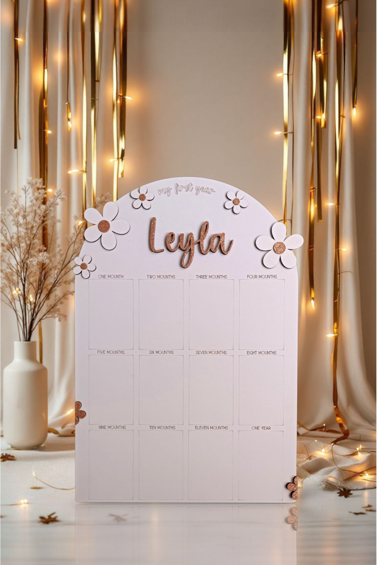 aze kids İsme Özel PAPATYA Temalı Ahşap İlk Yıl Anı Panosu 12 Aylık Bebek Hatırası Doğum Günü Süsü fotoğrafı 3 (önizleme)