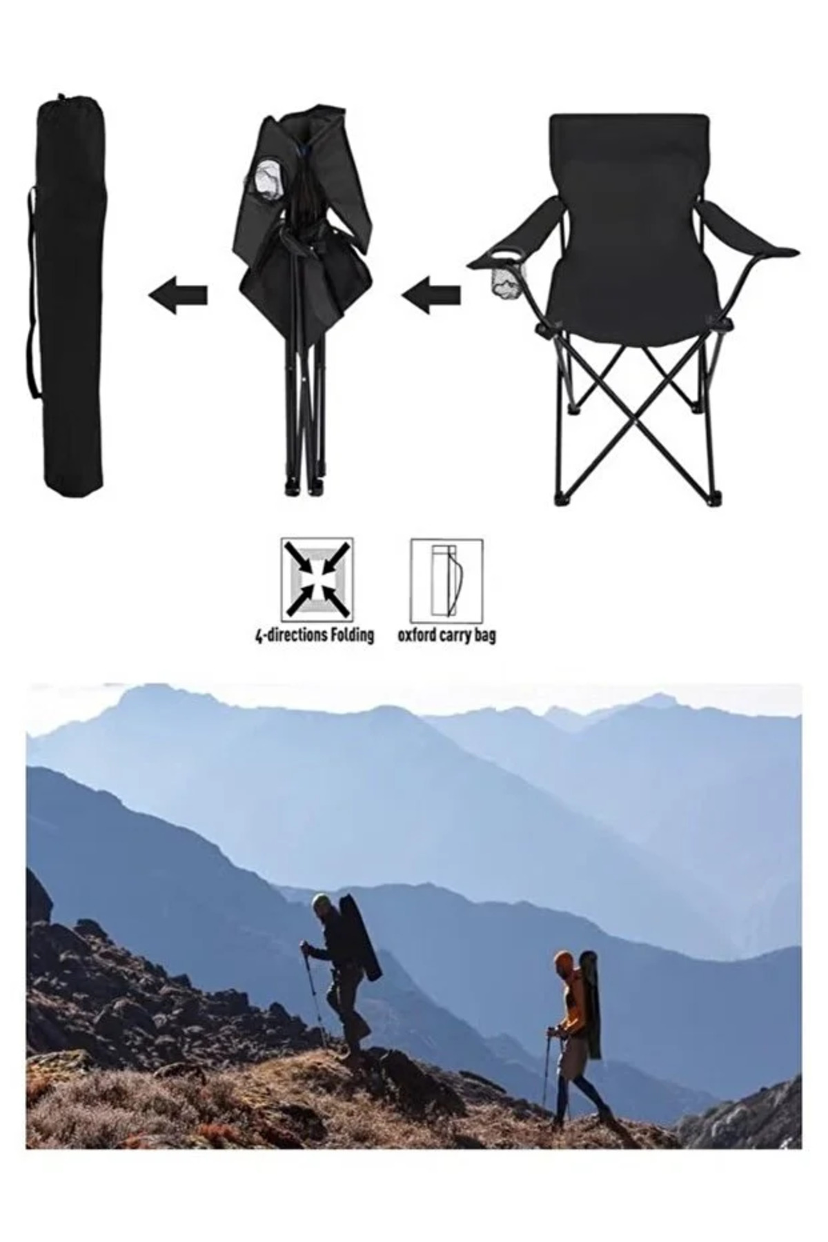 طقم كراسي تخييم يتكون من 6 كراسي قابلة للطي من قماش أكسفورد وقوائم معدنية – 40×40×80سم