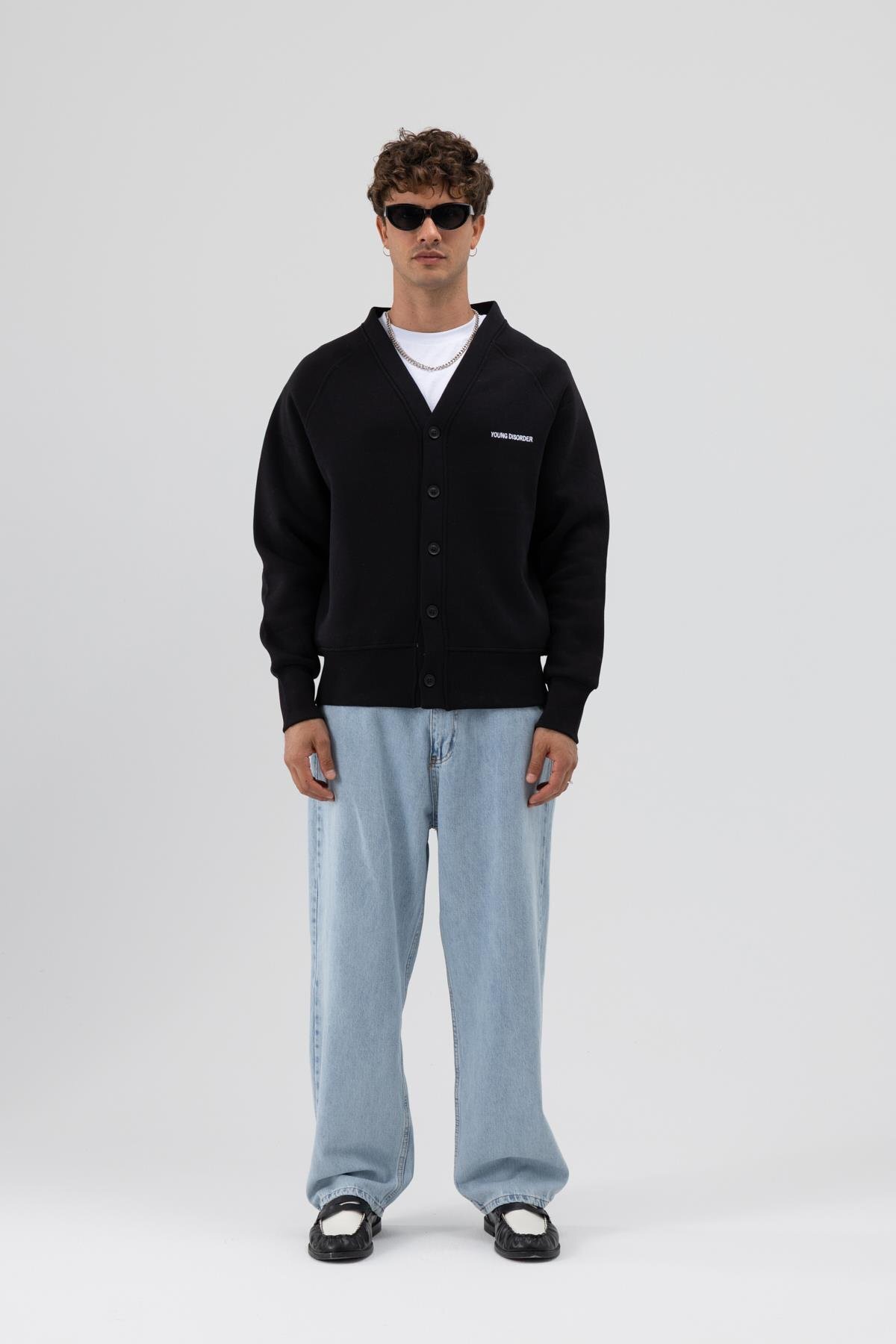 Oversize Düğmeli Sweatshirt Siyah — مشکی V70-89 — تصویر 2 از 6