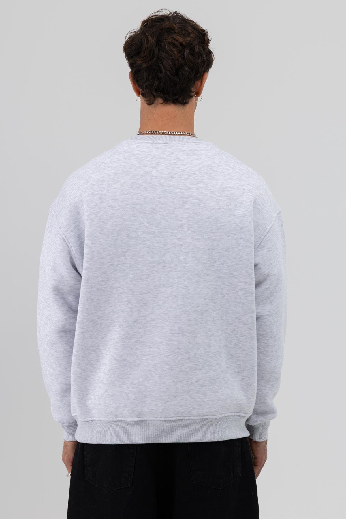 Basic Bisiklet Yaka Oversize Sweatshirt Karmelanj — خاکستری V70-79 — تصویر 6 از 6