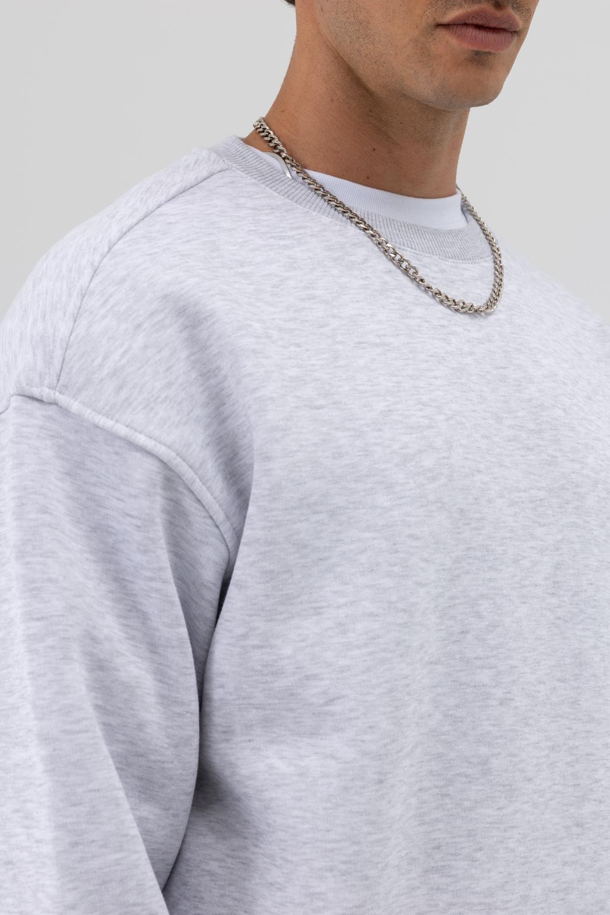 Basic Bisiklet Yaka Oversize Sweatshirt Karmelanj — خاکستری V70-79 — تصویر 5 از 6