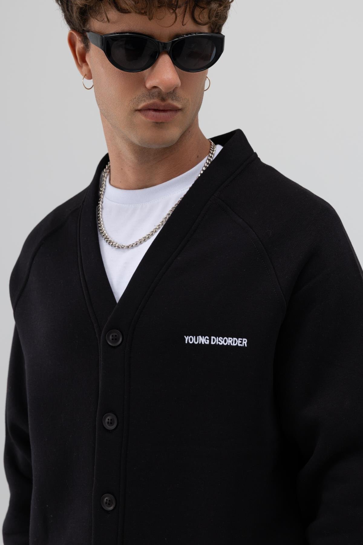 Oversize Düğmeli Sweatshirt Siyah — مشکی V70-89 — تصویر 5 از 6