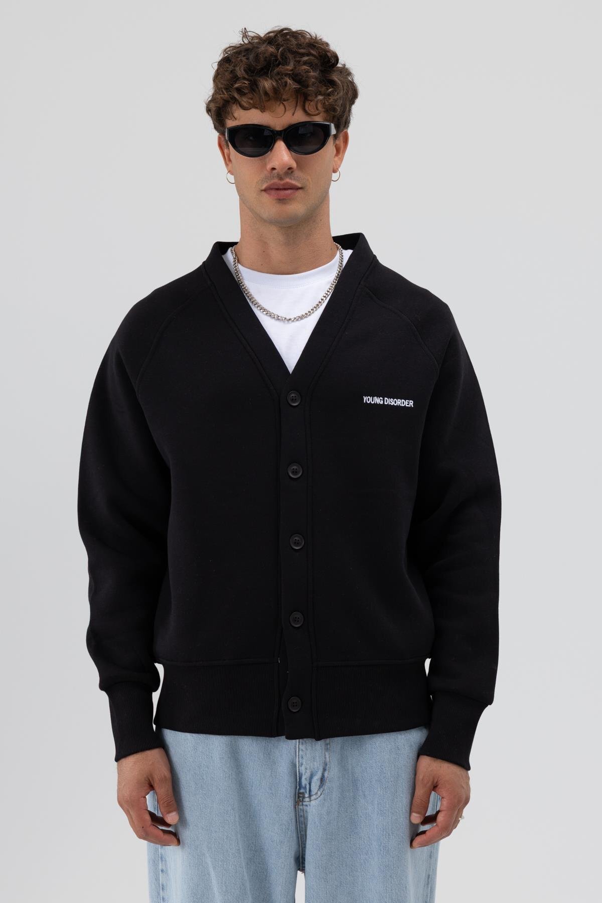 Oversize Düğmeli Sweatshirt Siyah — مشکی V70-89 — تصویر 3 از 6
