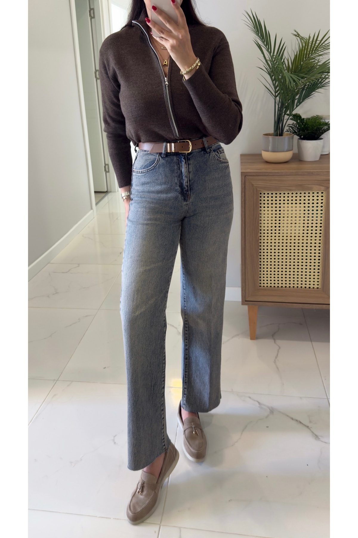 BİRCANÇİL  Melotti Mavi Yıkama Kesik Paça Kemerli Straight Jean - Görsel 2