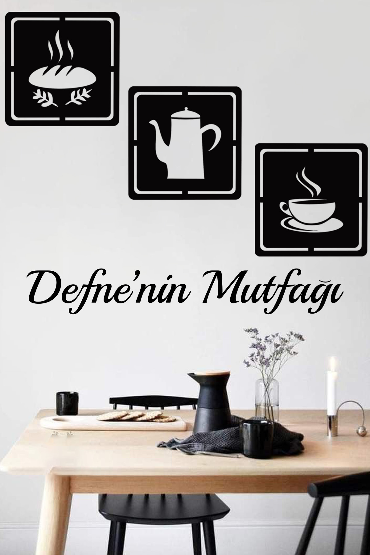 Table for Kitchen with Special Names for 3 Persons Kitchen Wall Decor Bread Cup Teapot