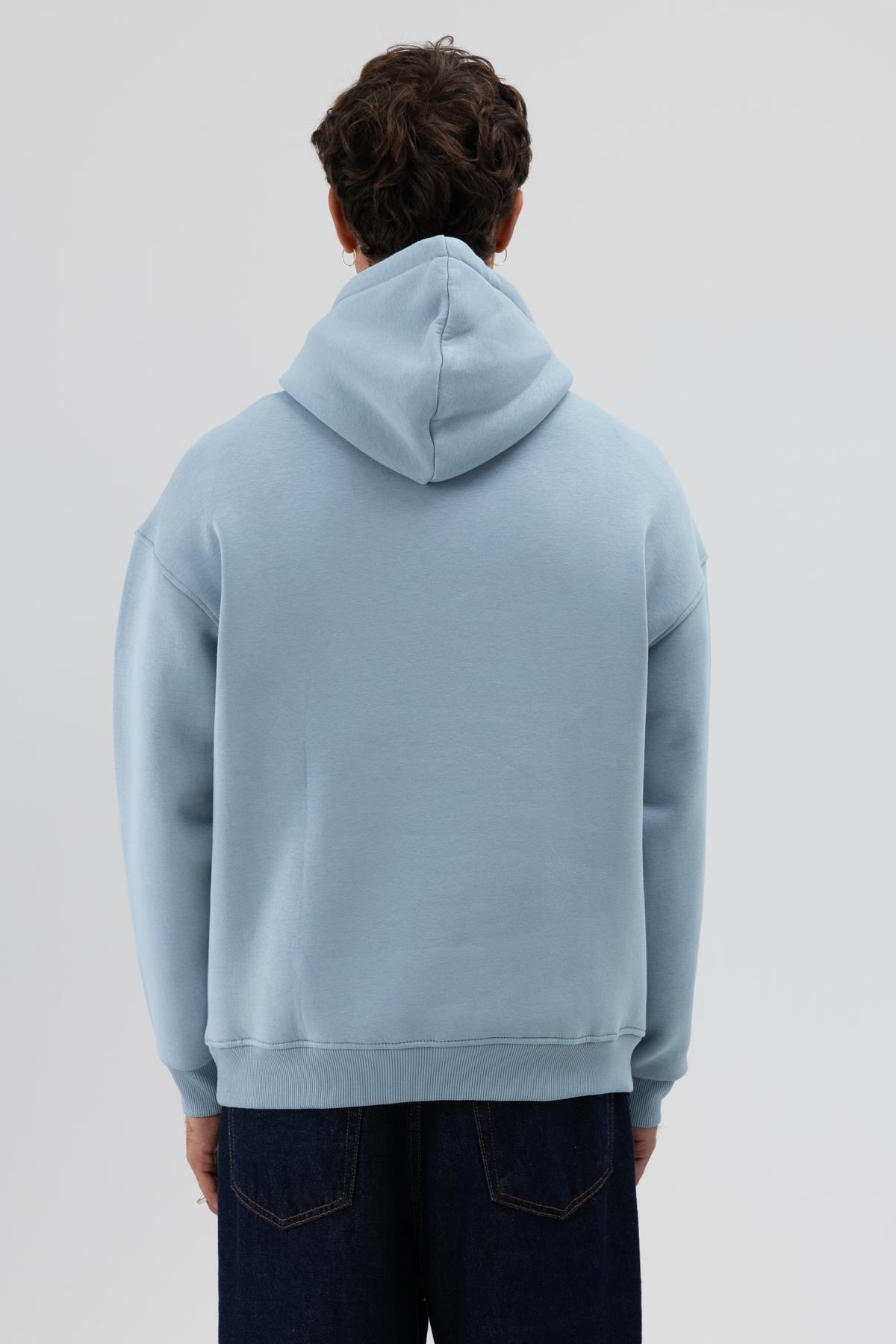 Basic Oversize Kapüşonlu Sweatshirt K.Mavı — آبی V70-80 — تصویر 5 از 5
