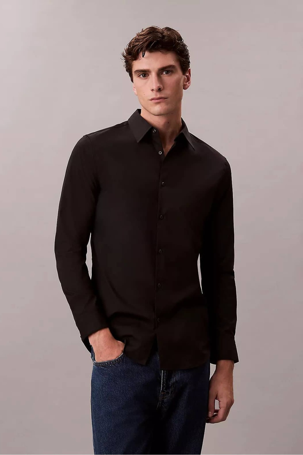 کلوین کلاین پیراهن مردانه کلاسیک اسلیم فیت مدل سوپیما نخی - مشکی