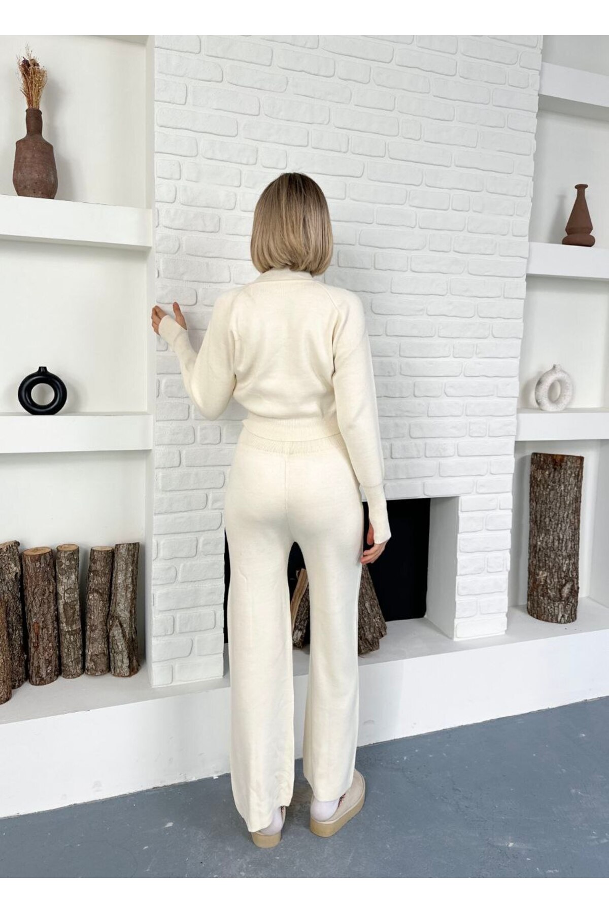 Ensemble tricot rayé à passants pour les doigts femme - Görsel 5